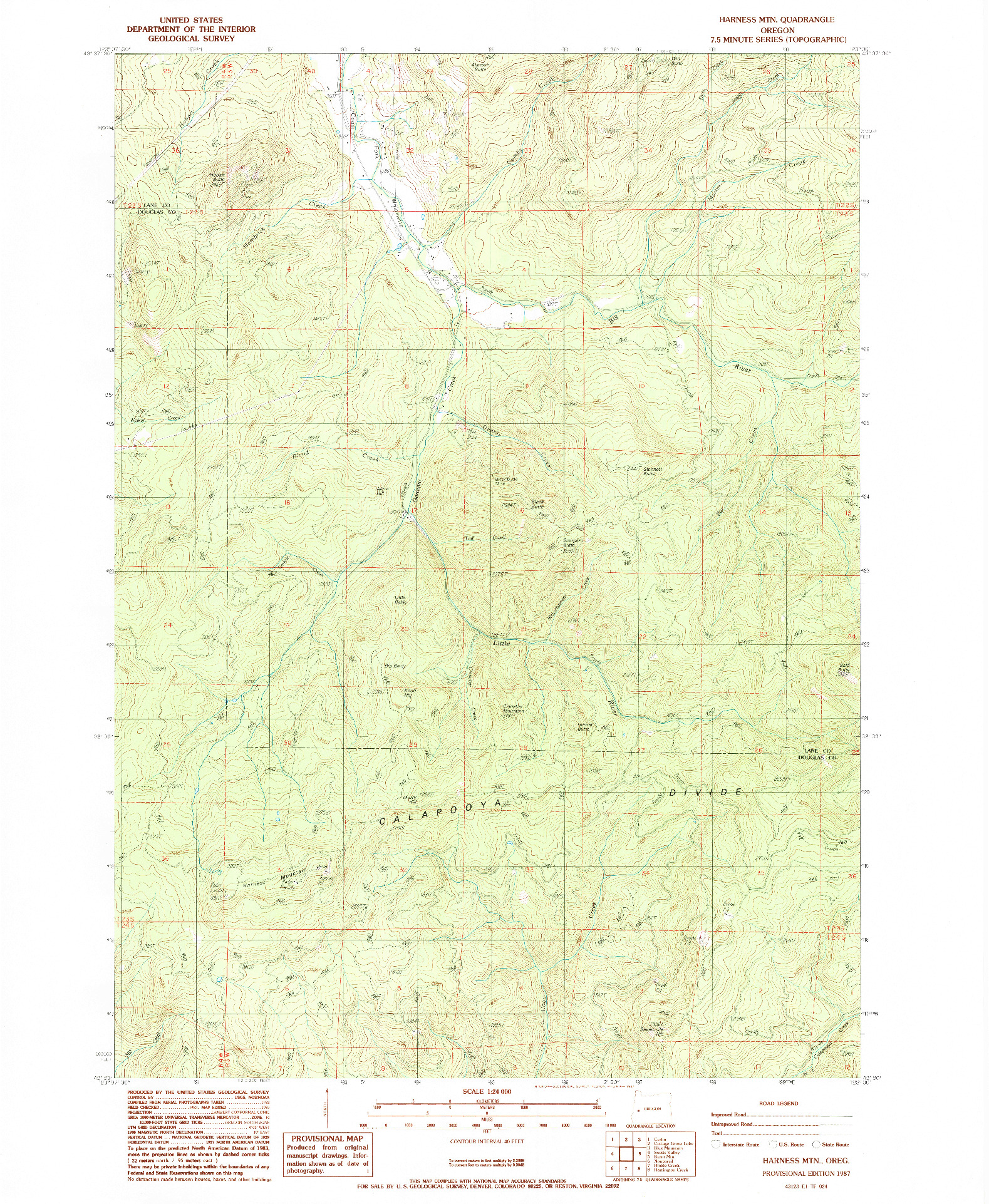 USGS 1:24000-SCALE QUADRANGLE FOR HARNESS MTN, OR 1987
