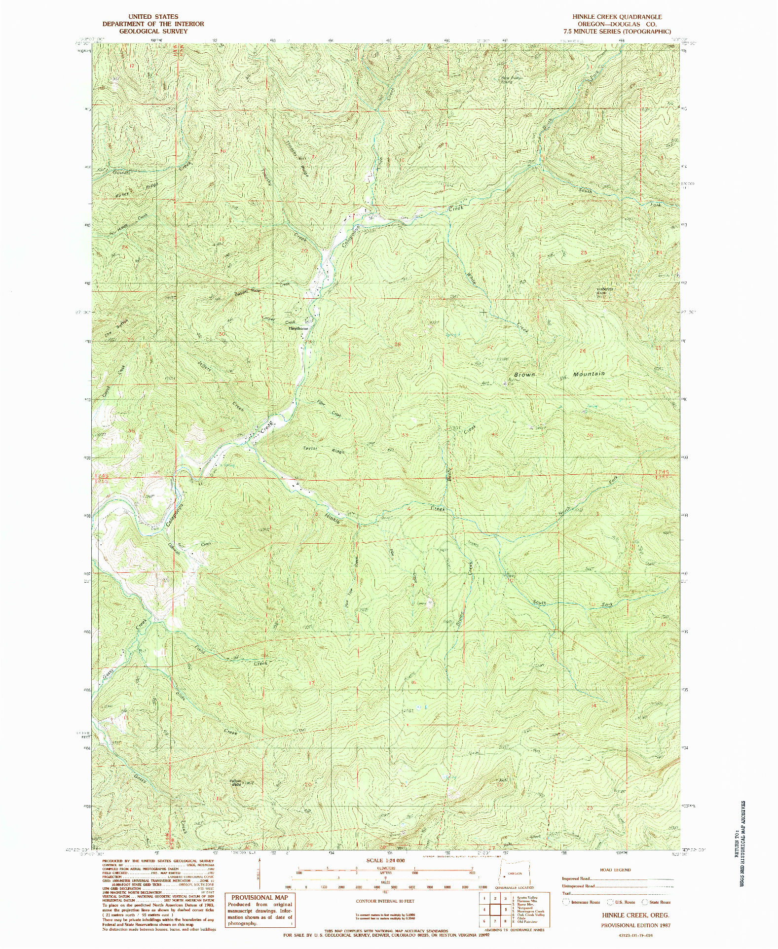 USGS 1:24000-SCALE QUADRANGLE FOR HINKLE CREEK, OR 1987