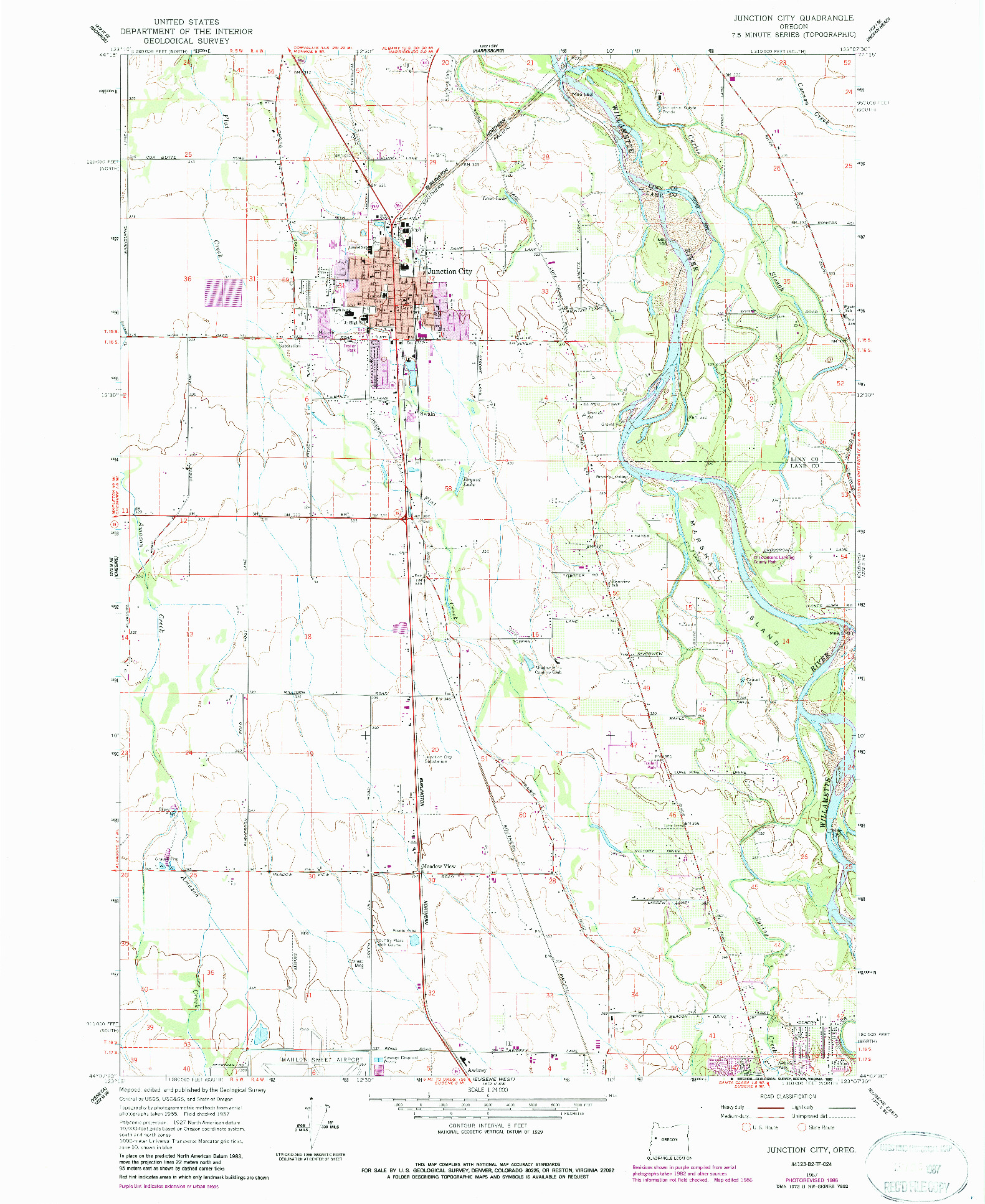 USGS 1:24000-SCALE QUADRANGLE FOR JUNCTION CITY, OR 1967