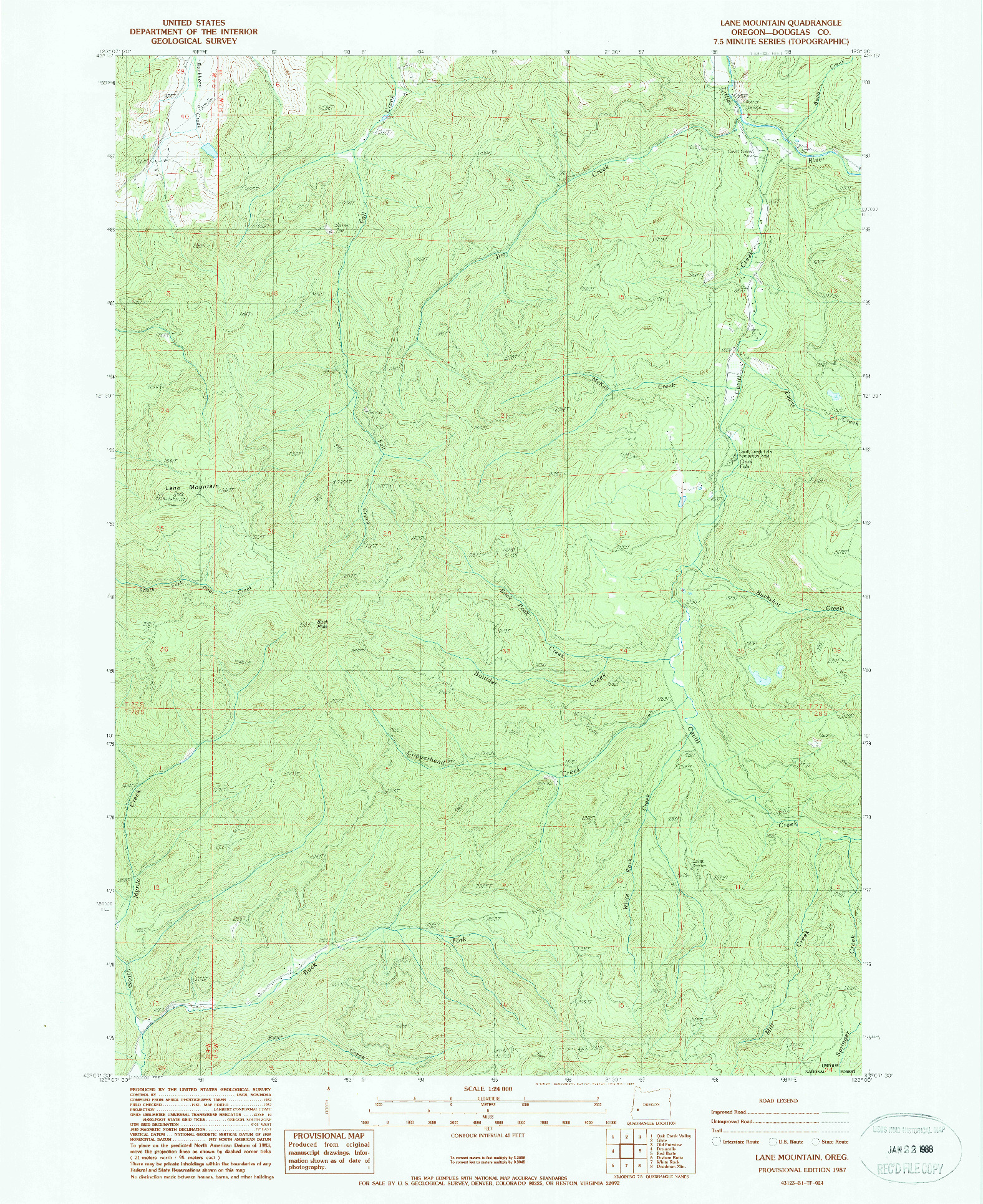 USGS 1:24000-SCALE QUADRANGLE FOR LANE MOUNTAIN, OR 1987
