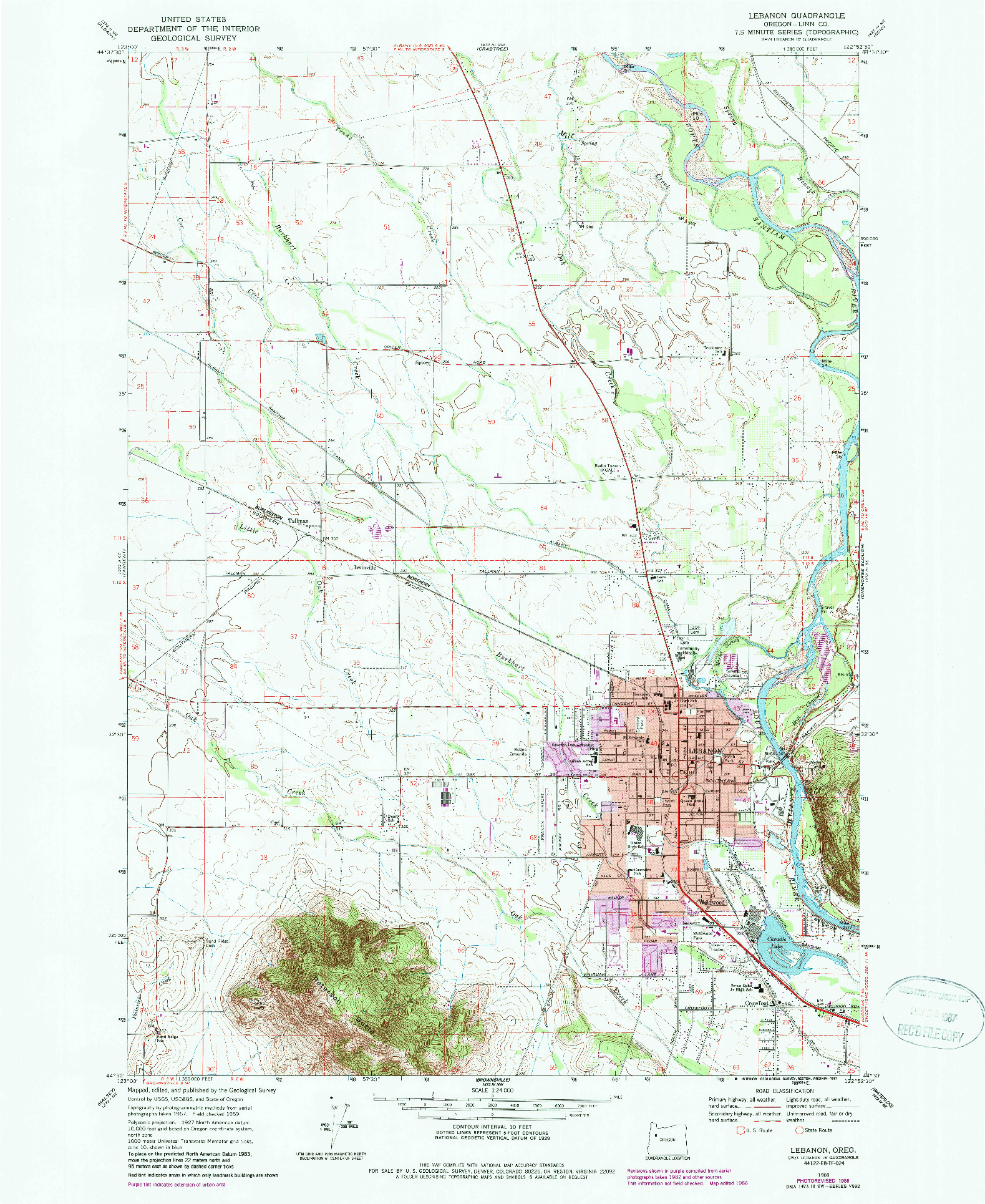 USGS 1:24000-SCALE QUADRANGLE FOR LEBANON, OR 1969