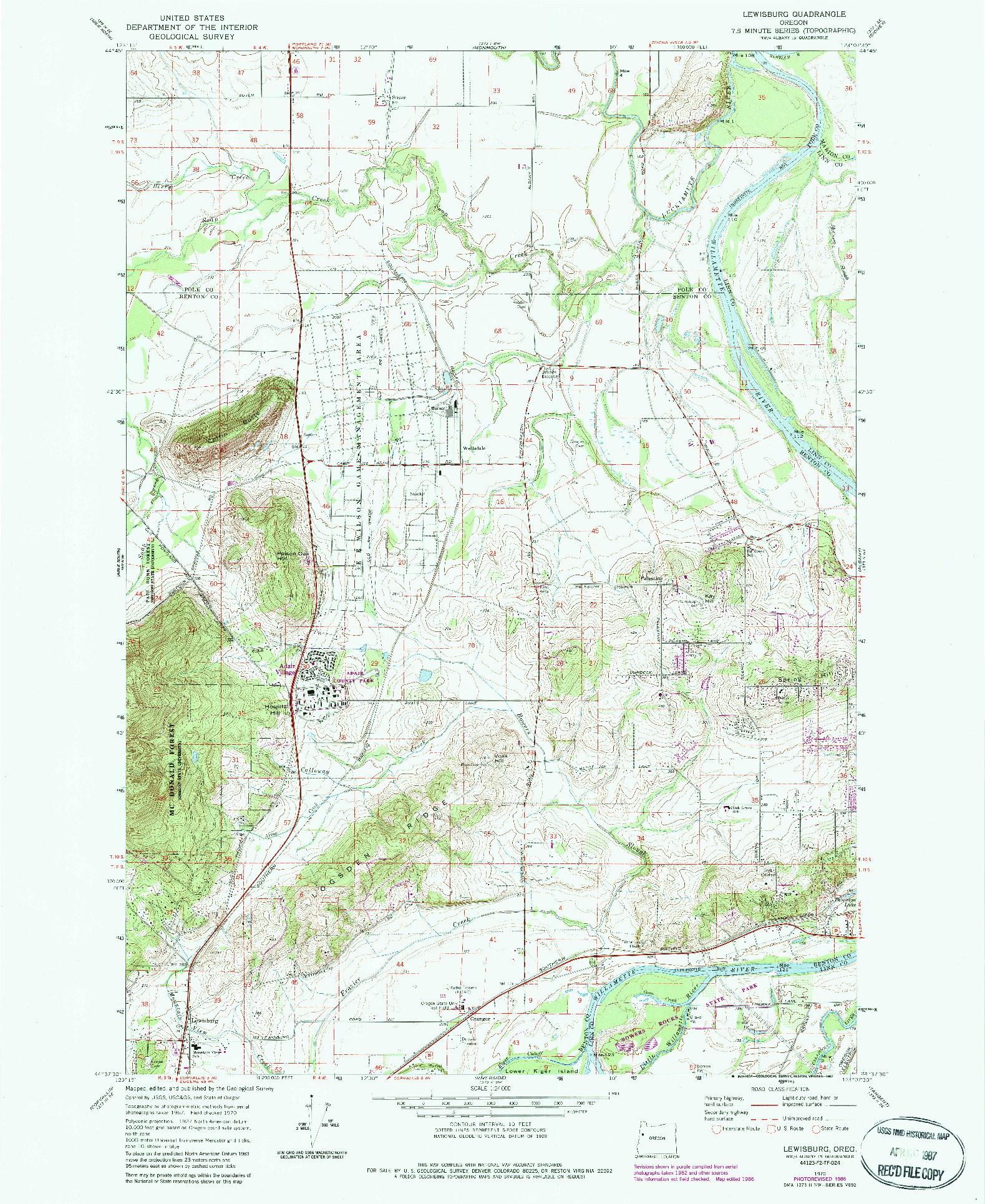 USGS 1:24000-SCALE QUADRANGLE FOR LEWISBURG, OR 1970