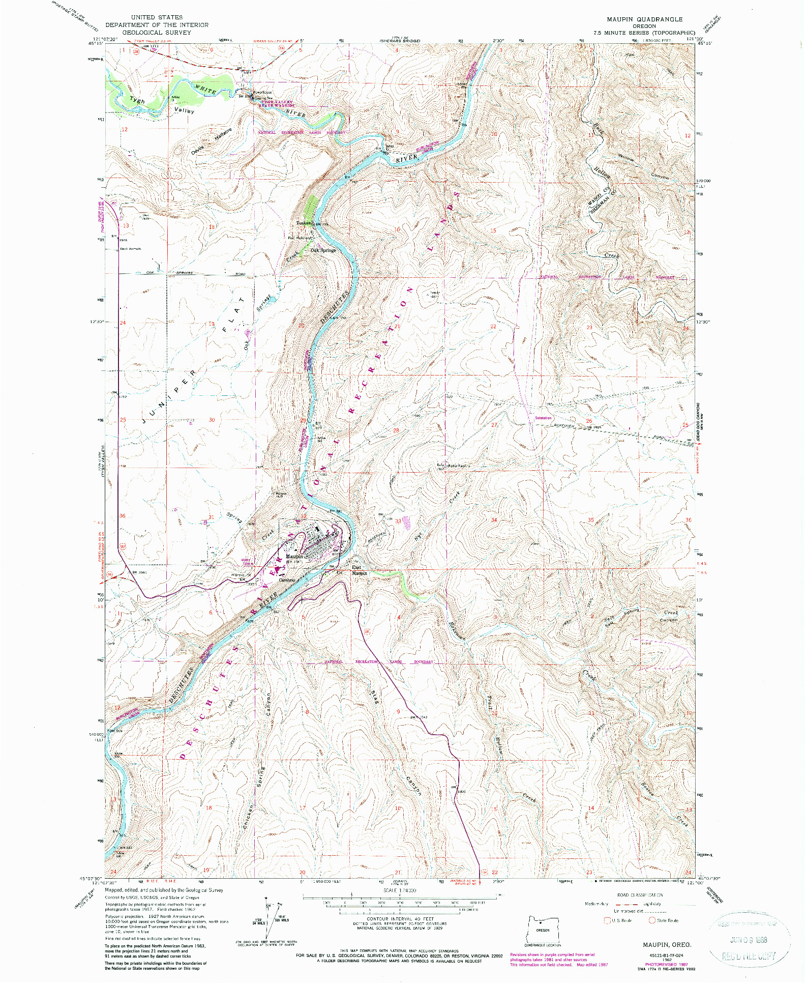 USGS 1:24000-SCALE QUADRANGLE FOR MAUPIN, OR 1962