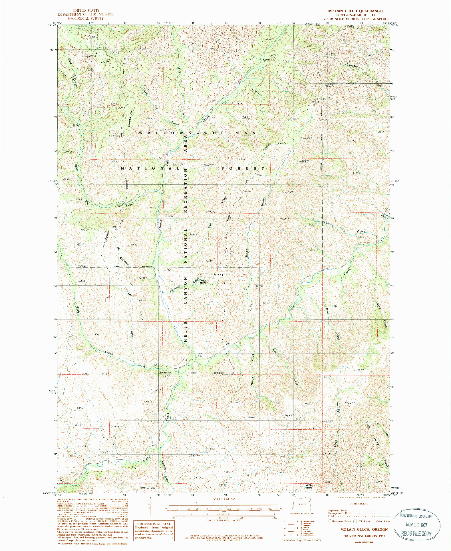 USGS 1:24000-SCALE QUADRANGLE FOR MC LAIN GULCH, OR 1987