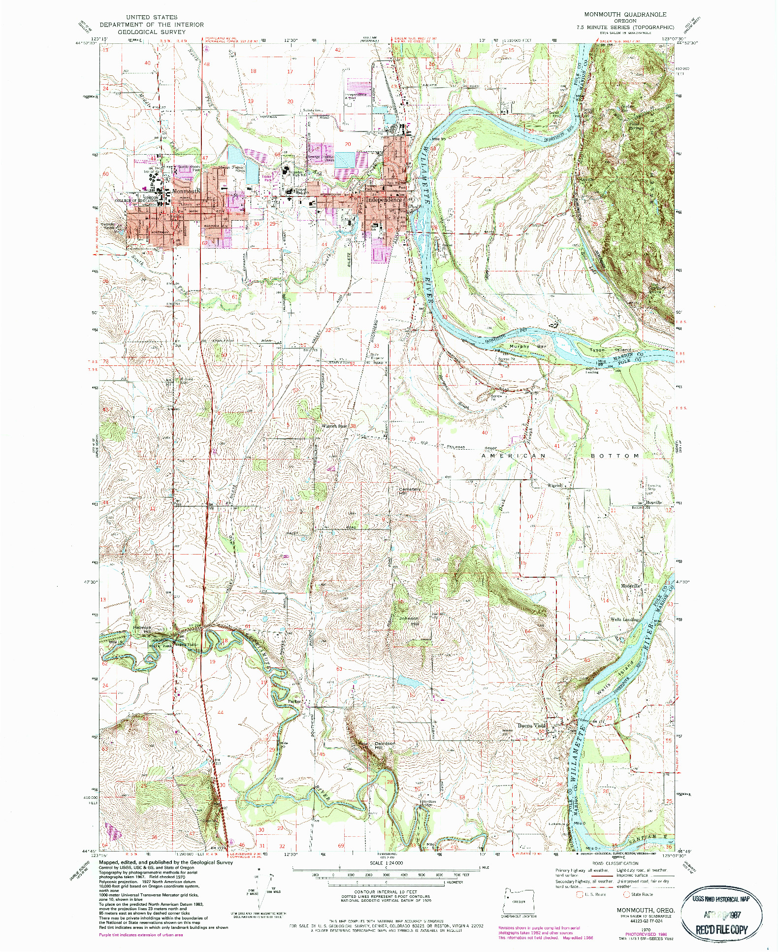 USGS 1:24000-SCALE QUADRANGLE FOR MONMOUTH, OR 1970