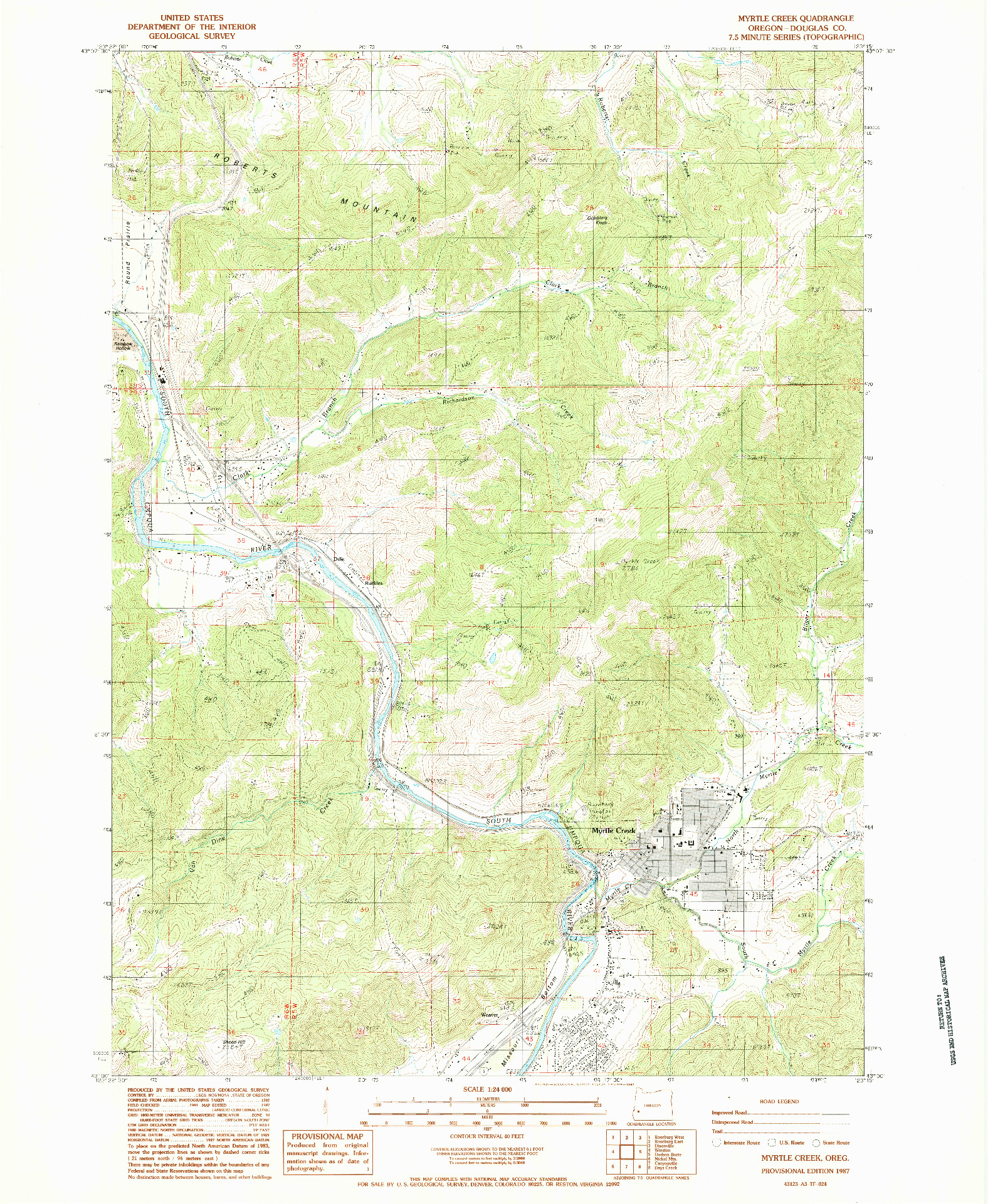 USGS 1:24000-SCALE QUADRANGLE FOR MYRTLE CREEK, OR 1987