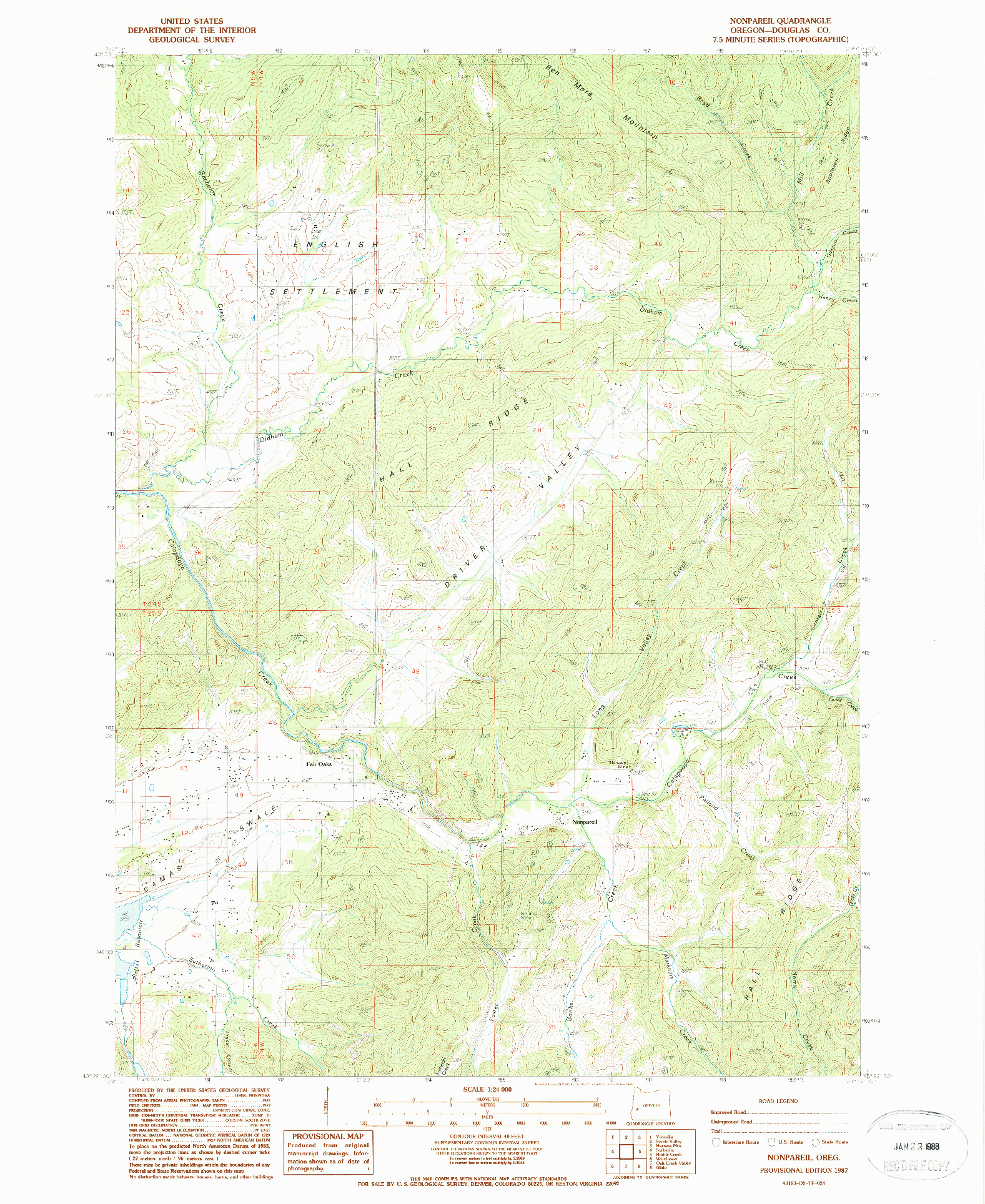 USGS 1:24000-SCALE QUADRANGLE FOR NONPAREIL, OR 1987