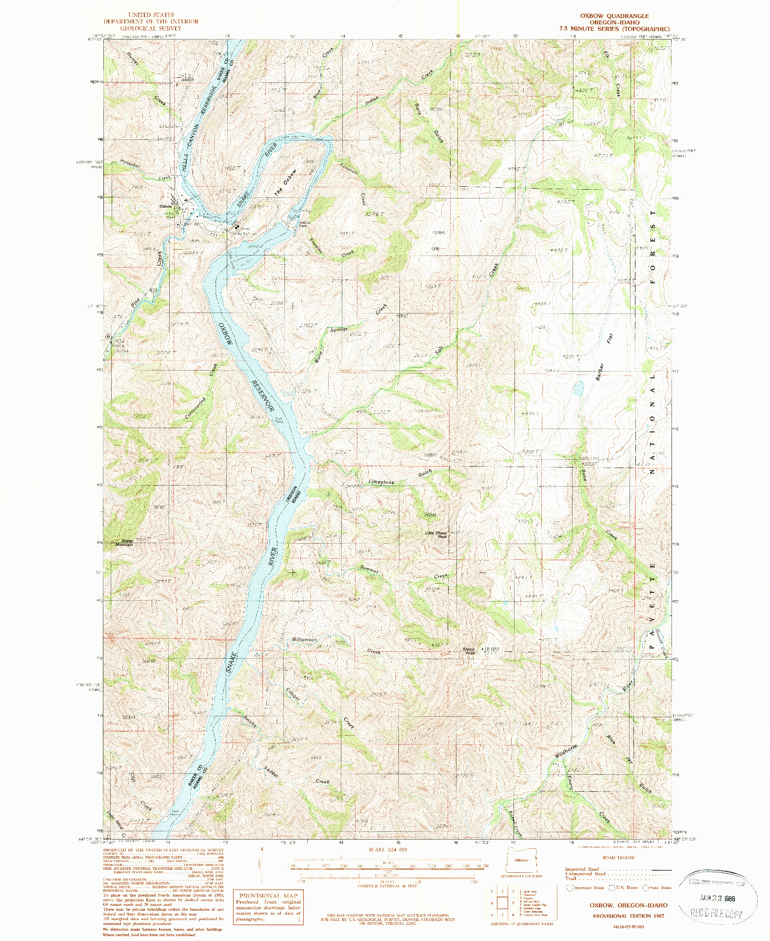 USGS 1:24000-SCALE QUADRANGLE FOR OXBOW, OR 1987