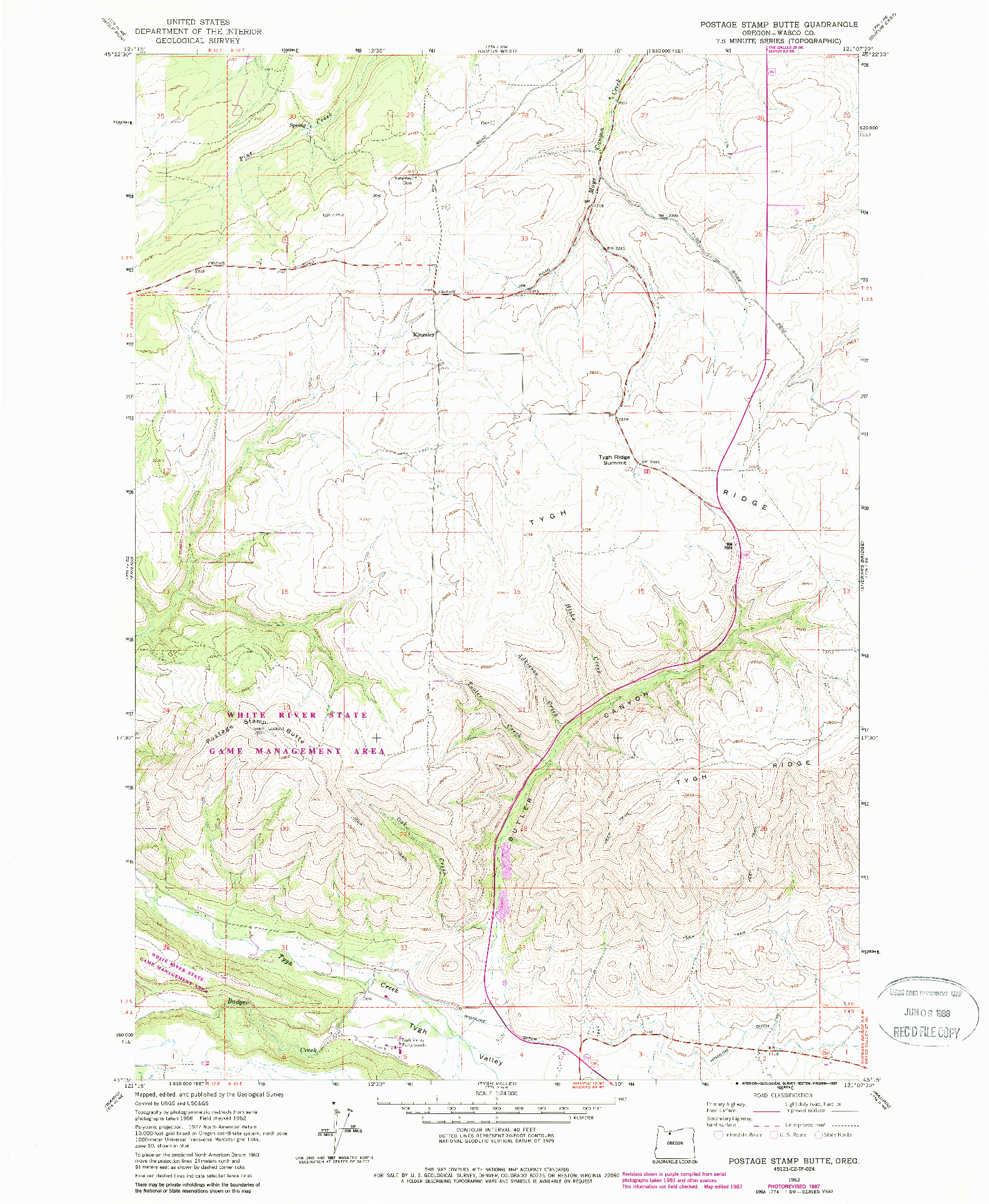 USGS 1:24000-SCALE QUADRANGLE FOR POSTAGE STAMP BUTTE, OR 1962