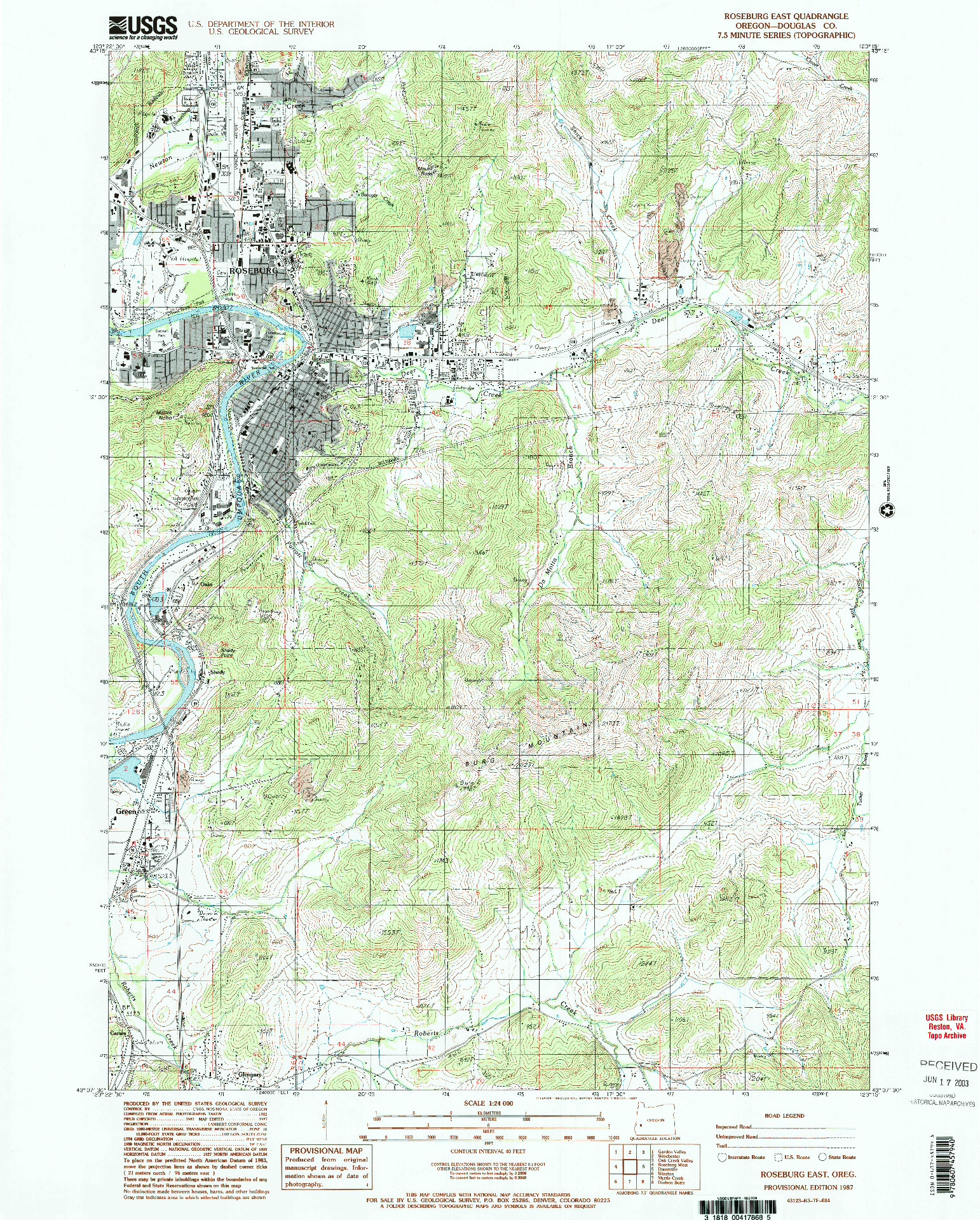 USGS 1:24000-SCALE QUADRANGLE FOR ROSEBURG EAST, OR 1987