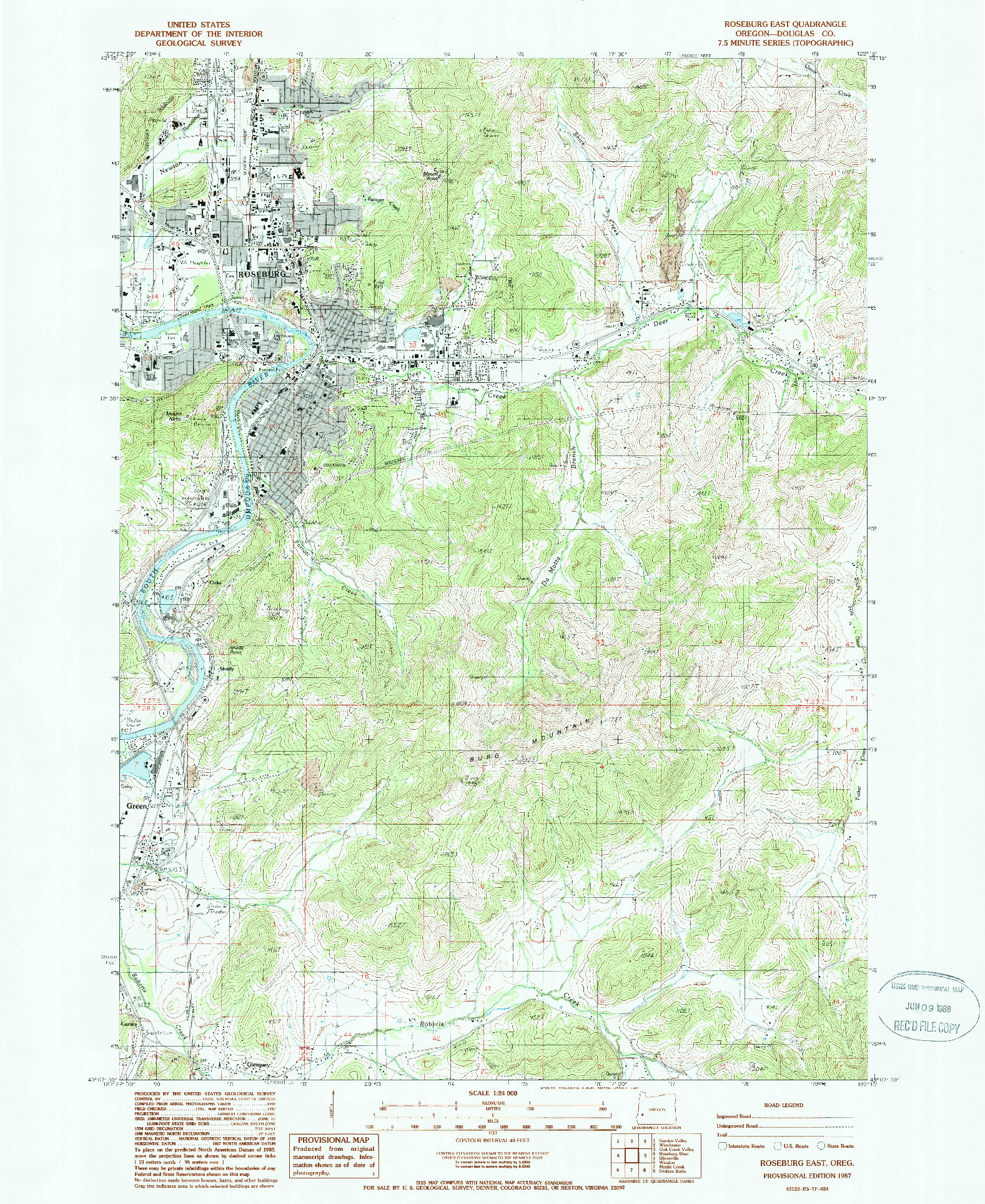 USGS 1:24000-SCALE QUADRANGLE FOR ROSEBURG EAST, OR 1987