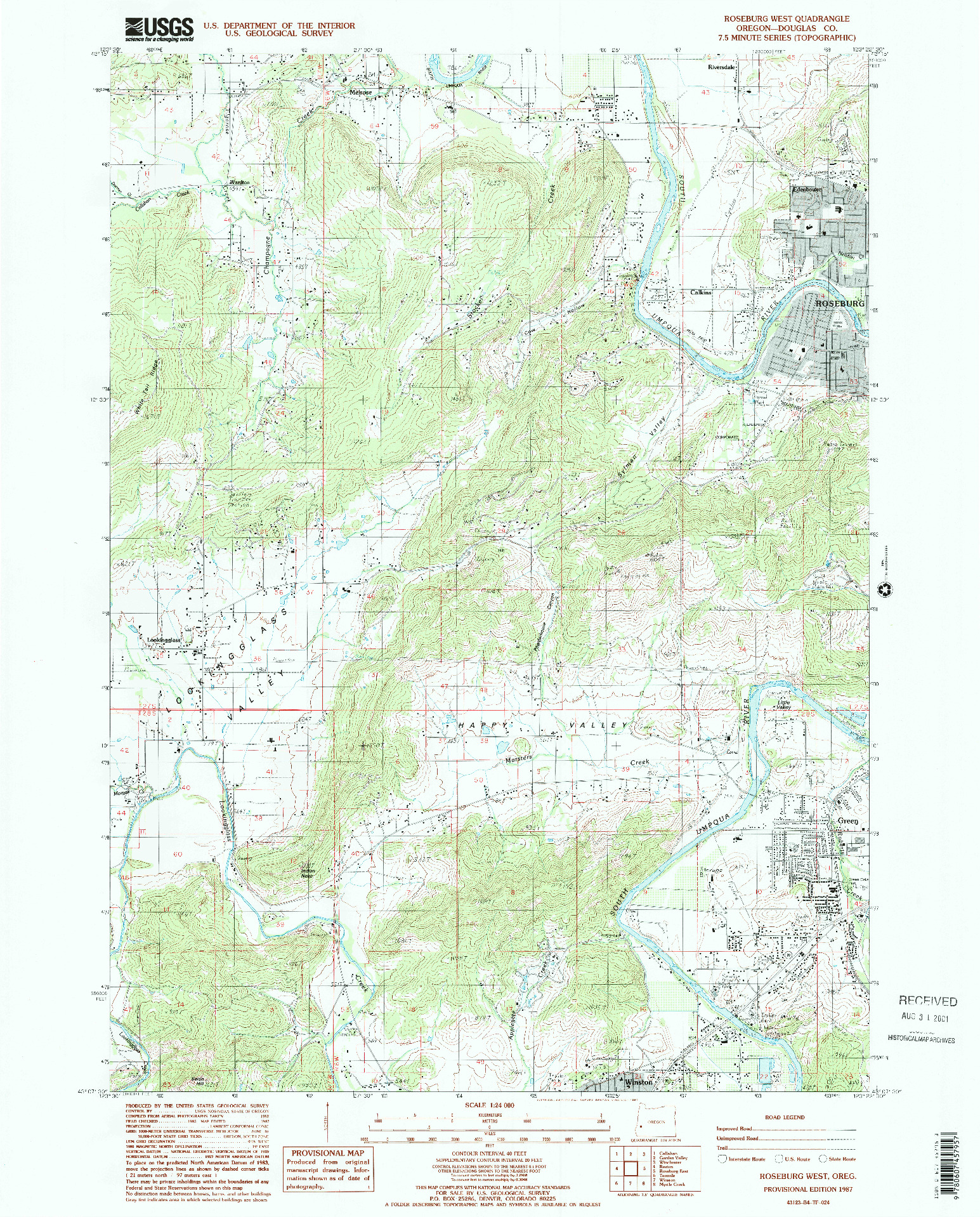 USGS 1:24000-SCALE QUADRANGLE FOR ROSEBURG WEST, OR 1987