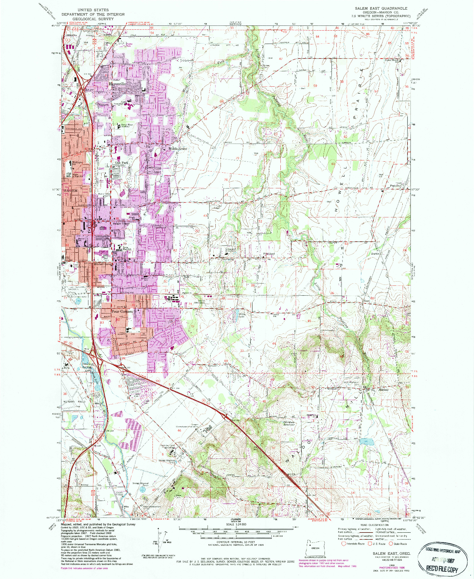 USGS 1:24000-SCALE QUADRANGLE FOR SALEM EAST, OR 1969