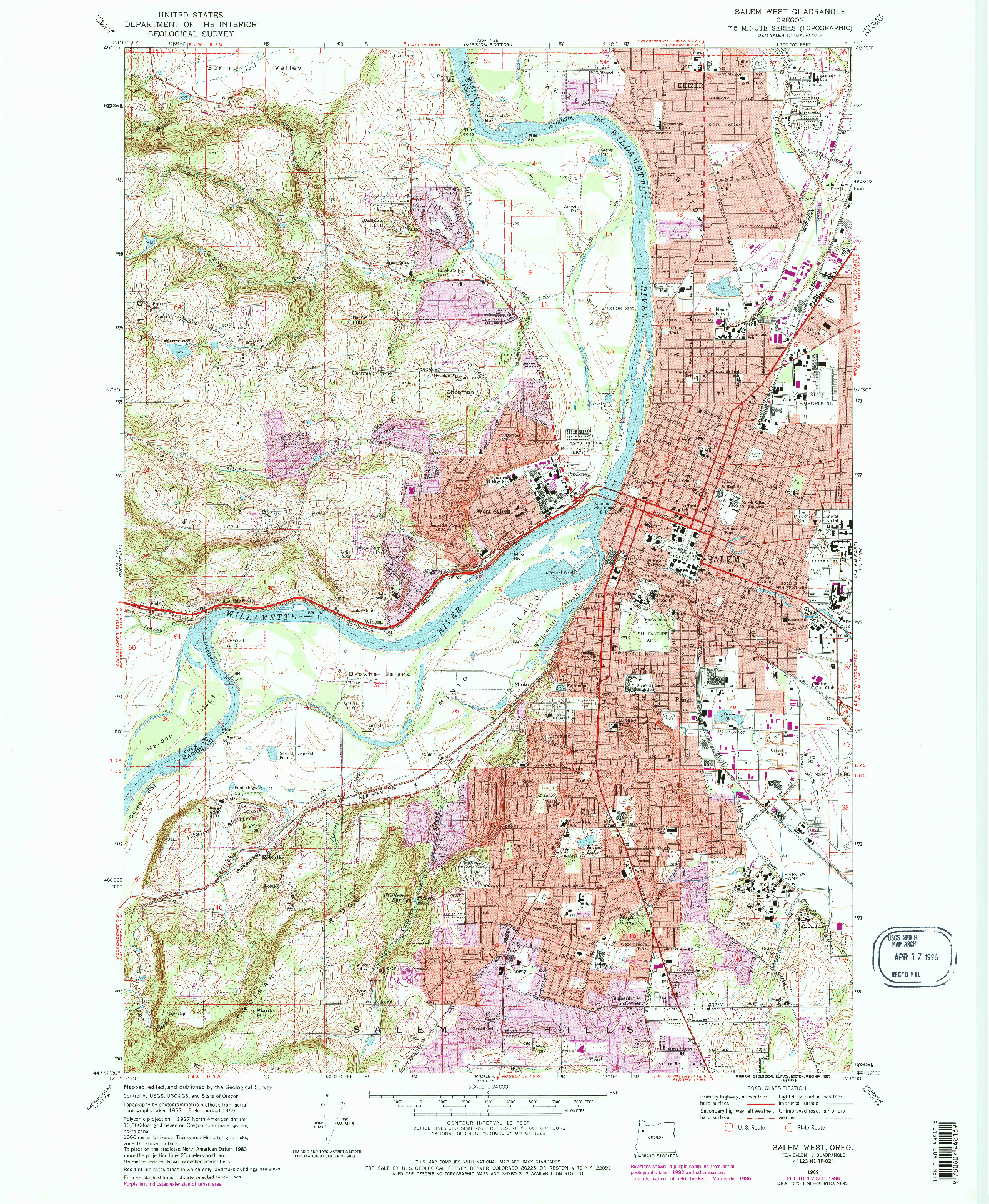 USGS 1:24000-SCALE QUADRANGLE FOR SALEM WEST, OR 1969