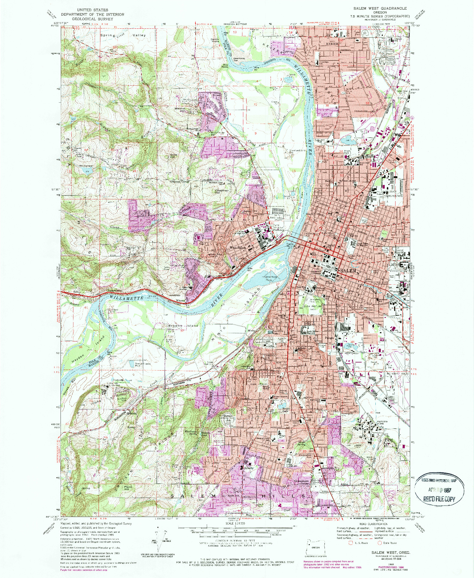 USGS 1:24000-SCALE QUADRANGLE FOR SALEM WEST, OR 1969