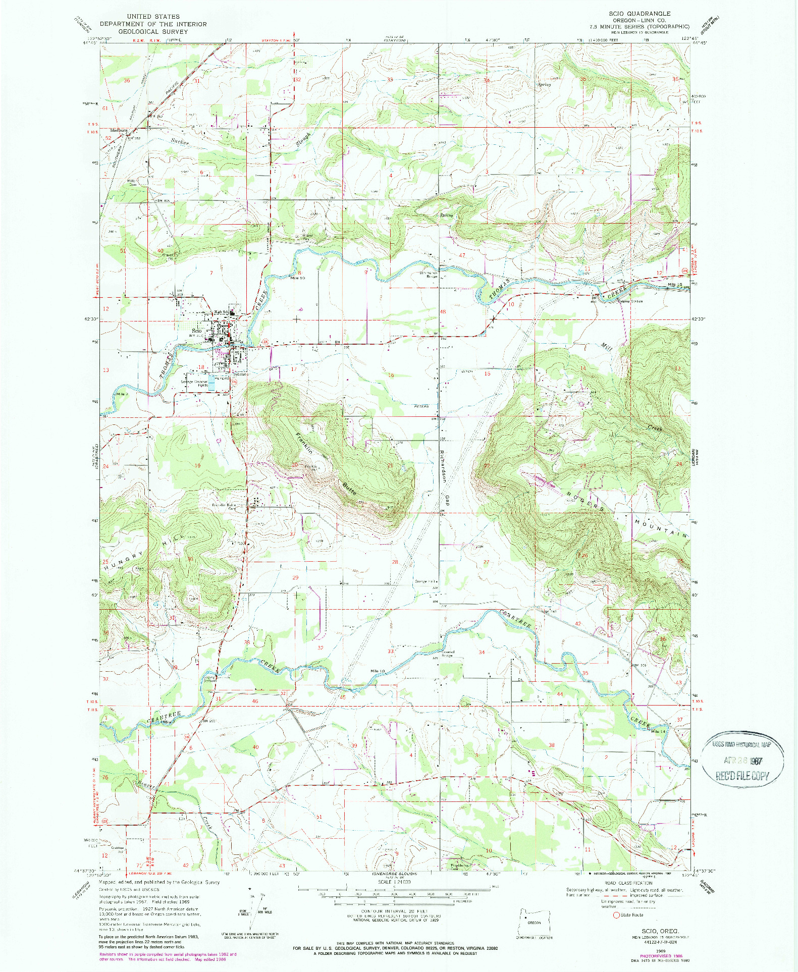USGS 1:24000-SCALE QUADRANGLE FOR SCIO, OR 1969