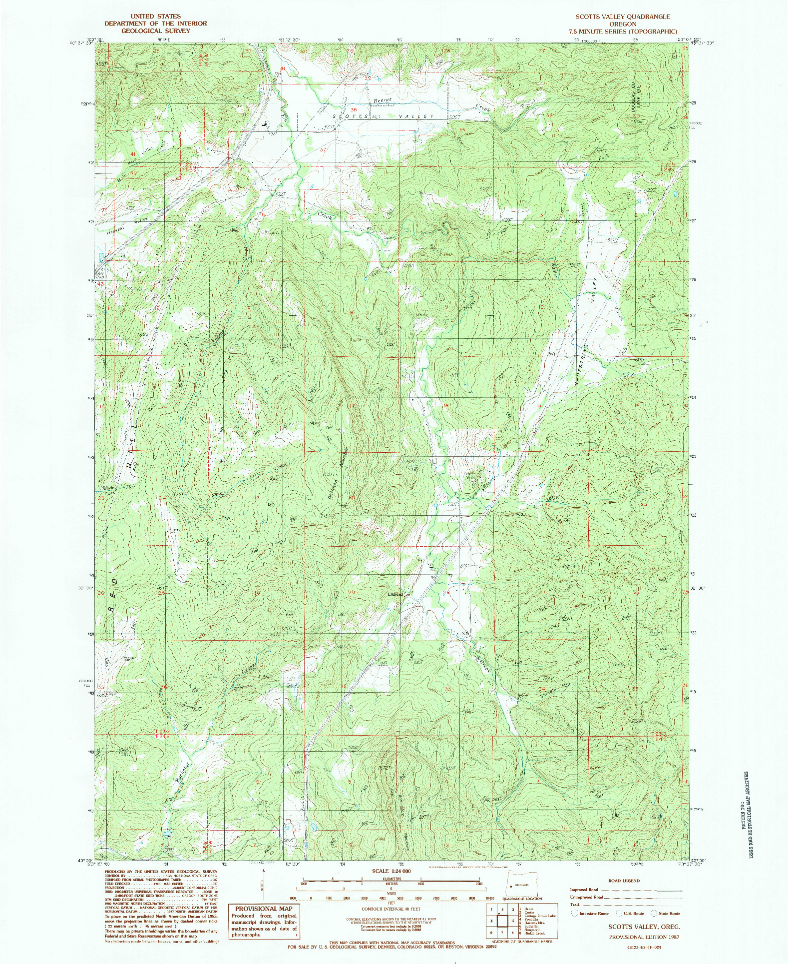 USGS 1:24000-SCALE QUADRANGLE FOR SCOTTS VALLEY, OR 1987