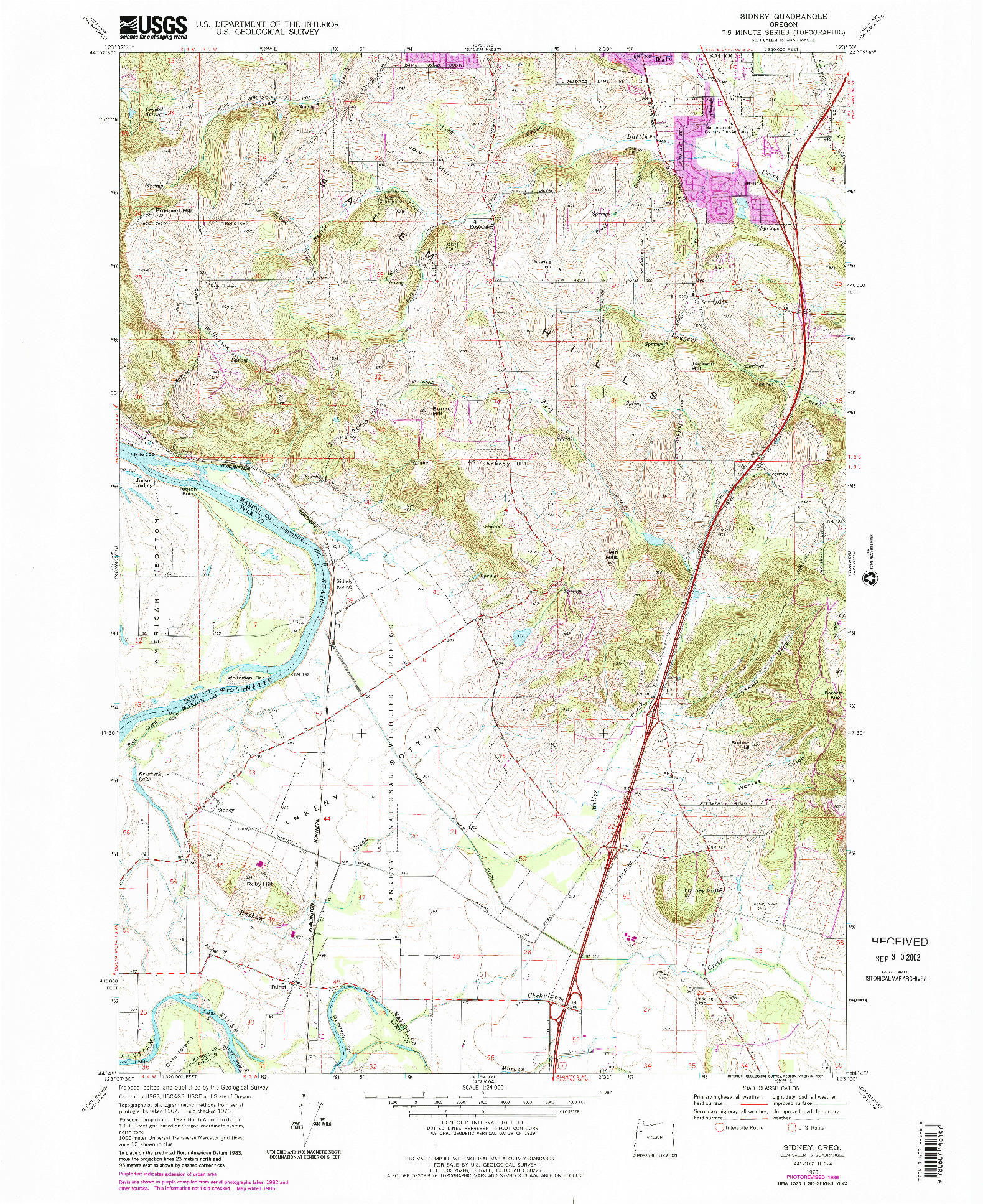 USGS 1:24000-SCALE QUADRANGLE FOR SIDNEY, OR 1970