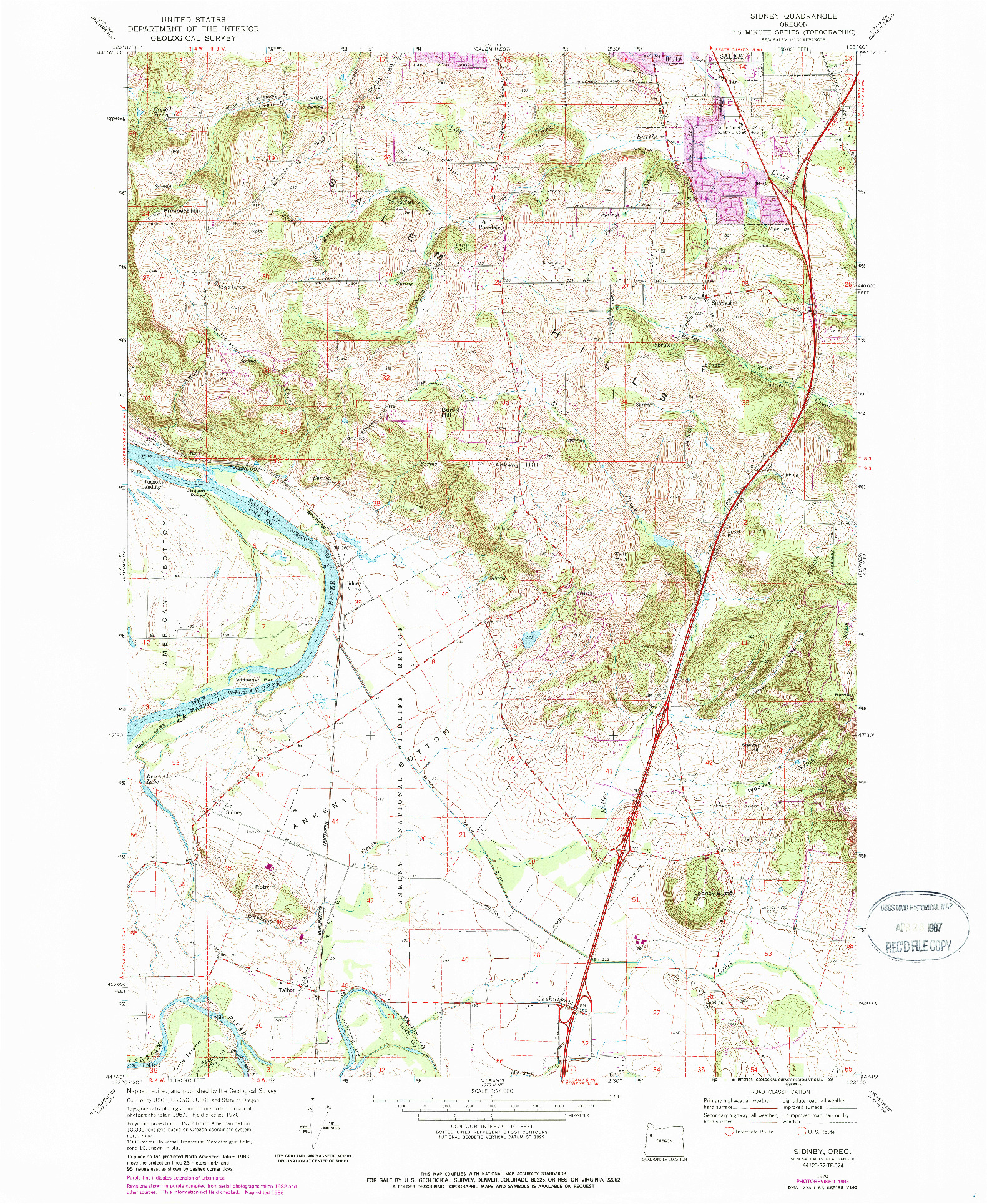 USGS 1:24000-SCALE QUADRANGLE FOR SIDNEY, OR 1970