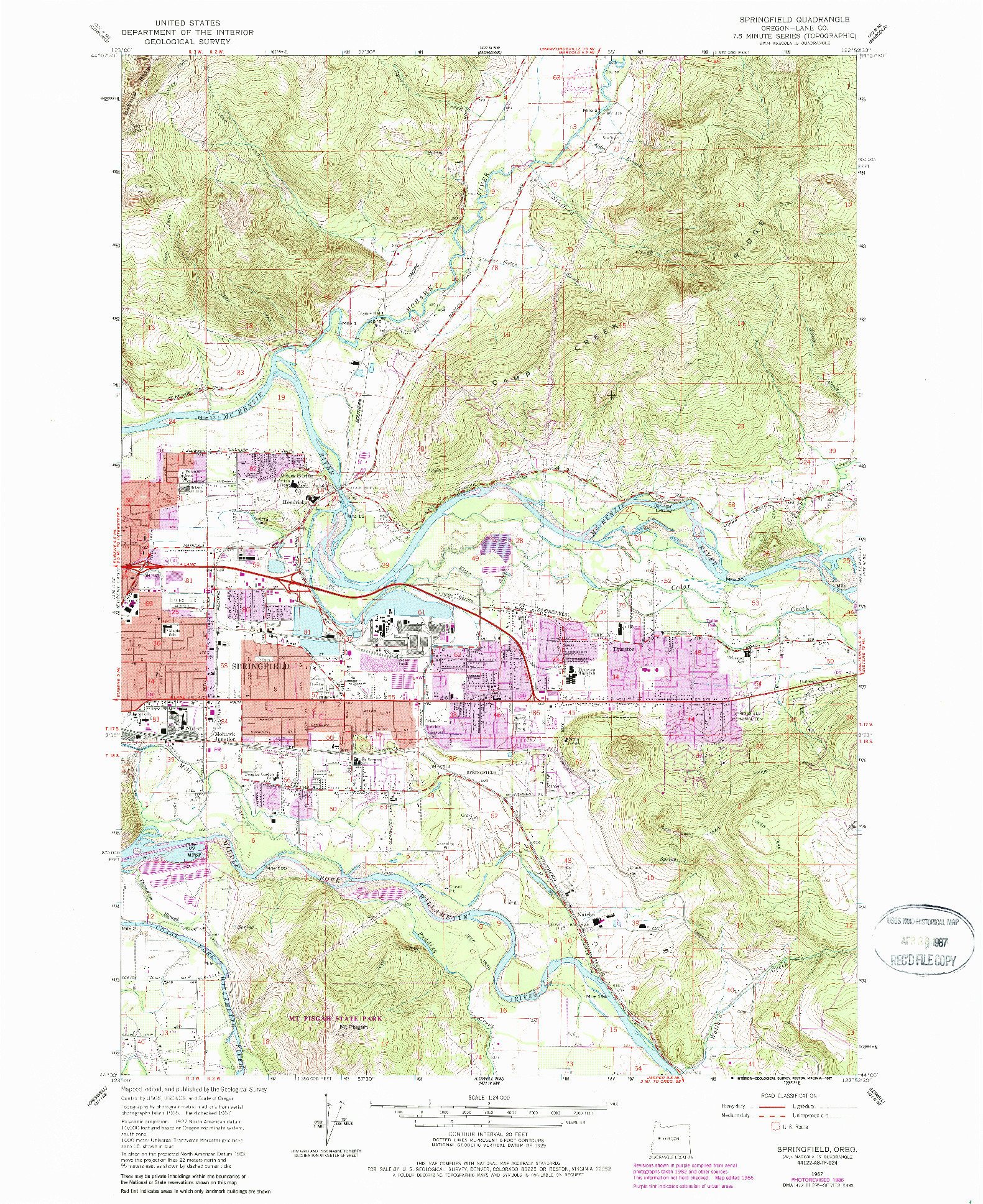 USGS 1:24000-SCALE QUADRANGLE FOR SPRINGFIELD, OR 1967