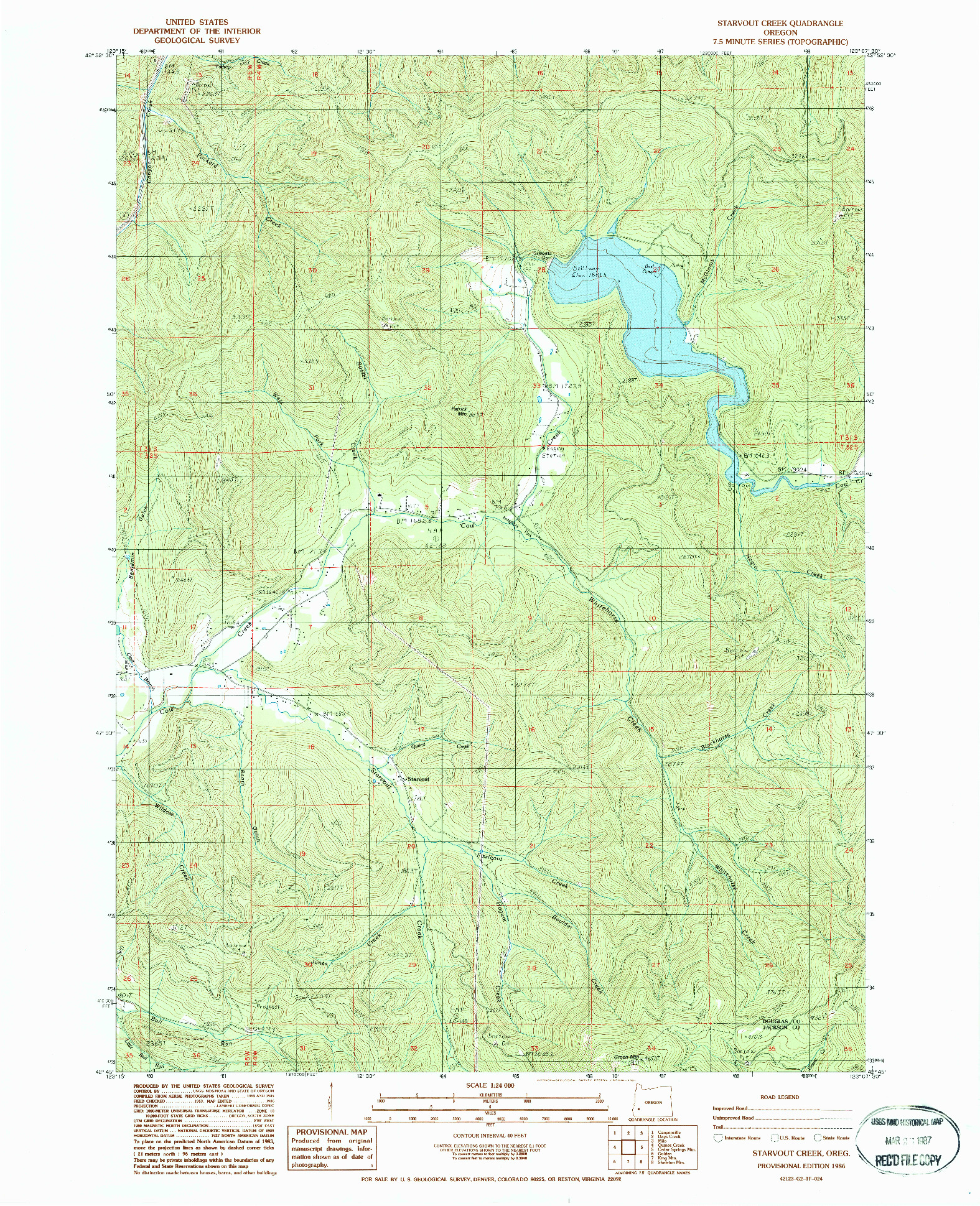 USGS 1:24000-SCALE QUADRANGLE FOR STARVOUT CREEK, OR 1986