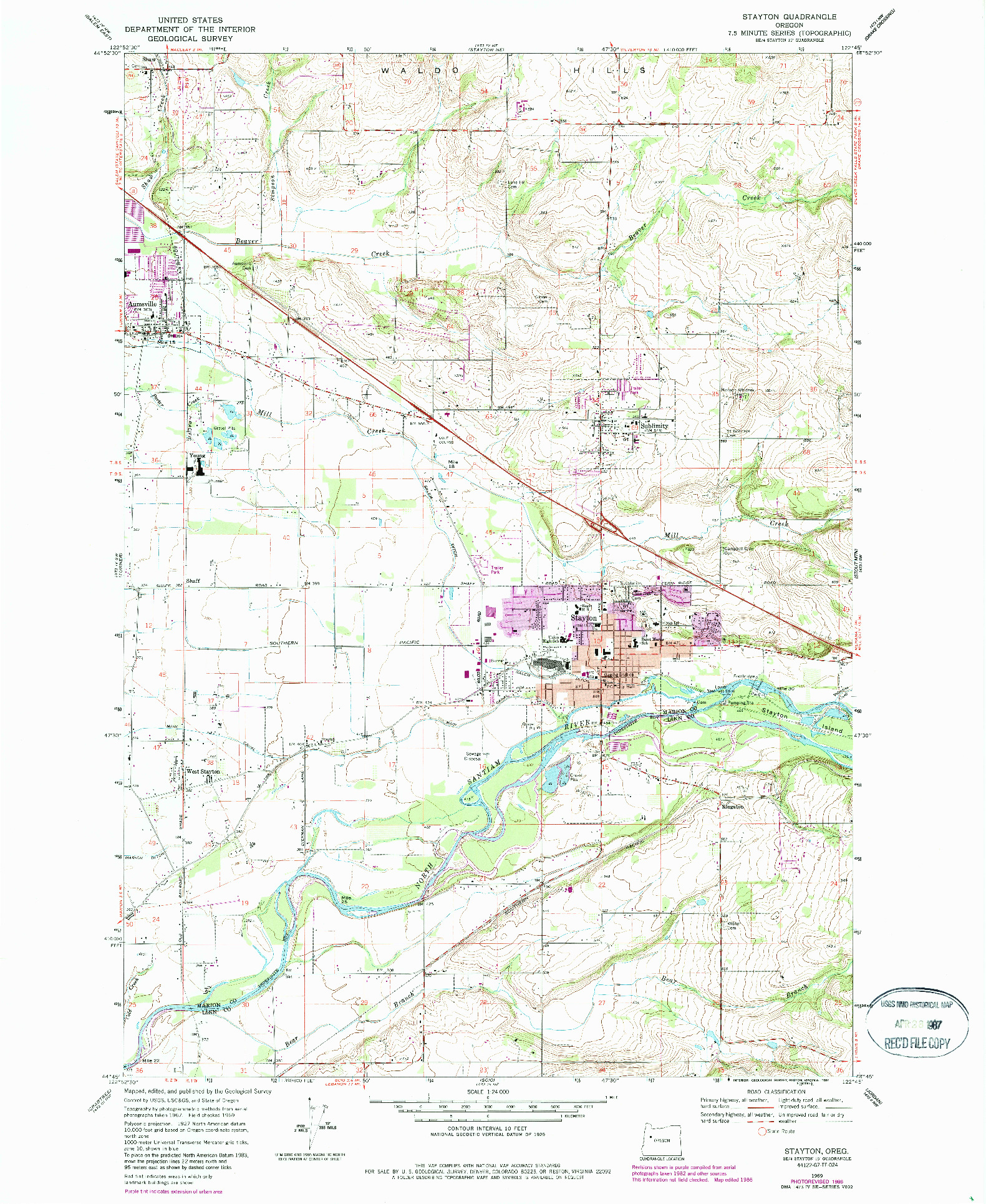 USGS 1:24000-SCALE QUADRANGLE FOR STAYTON, OR 1969