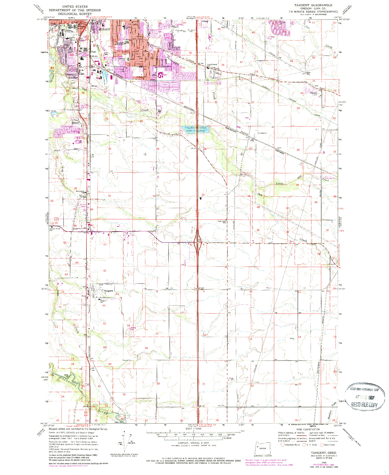 USGS 1:24000-SCALE QUADRANGLE FOR TANGENT, OR 1969