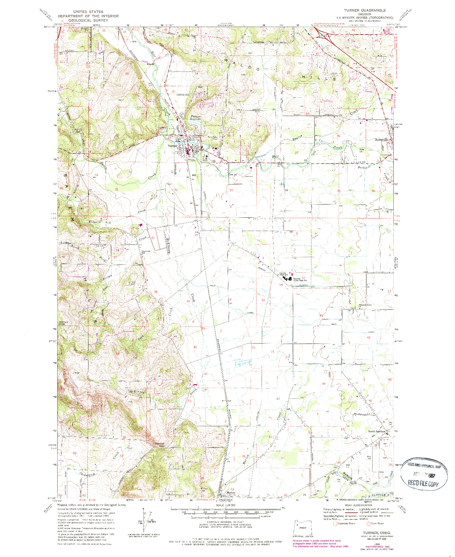 USGS 1:24000-SCALE QUADRANGLE FOR TURNER, OR 1969