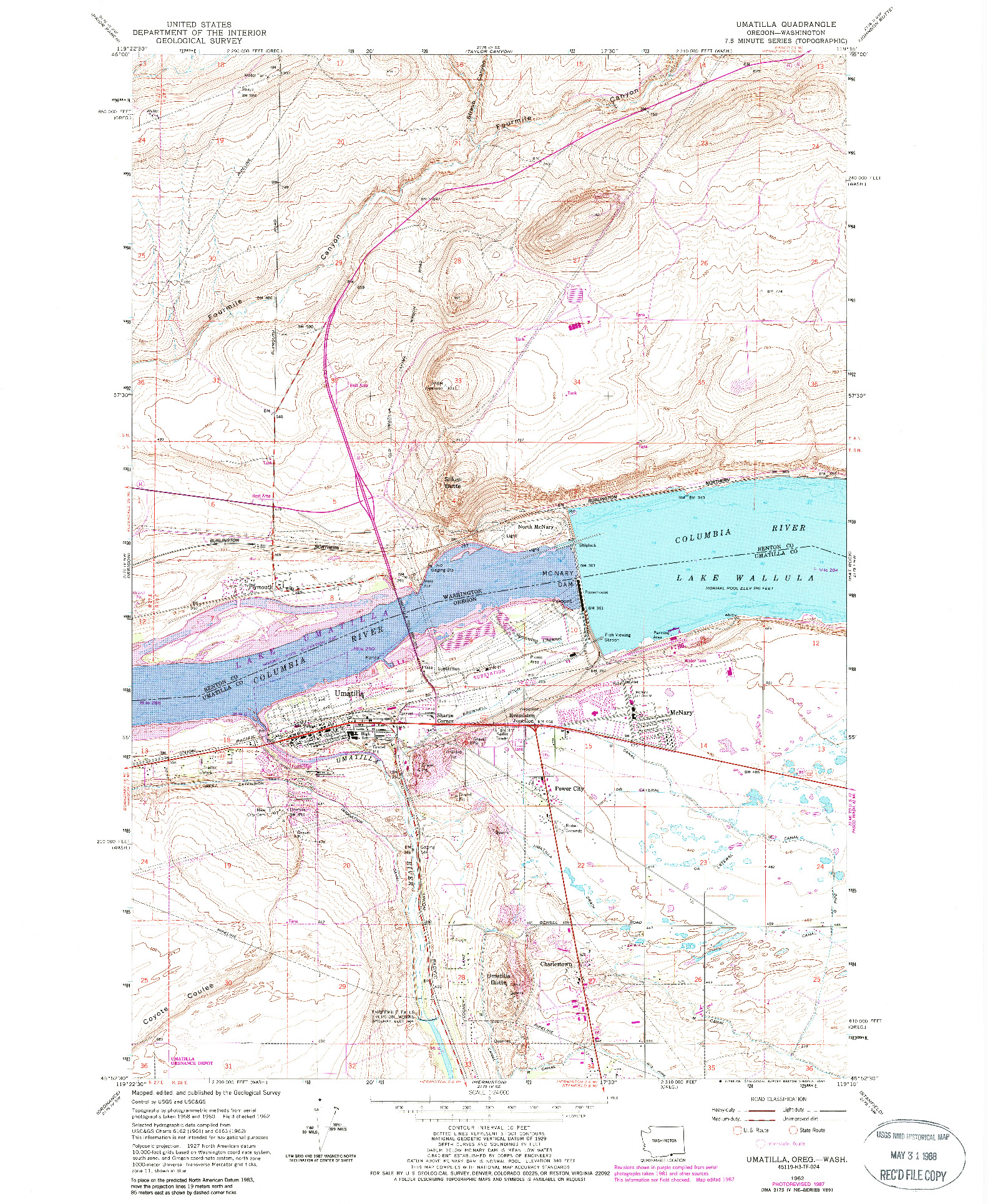 USGS 1:24000-SCALE QUADRANGLE FOR UMATILLA, OR 1962