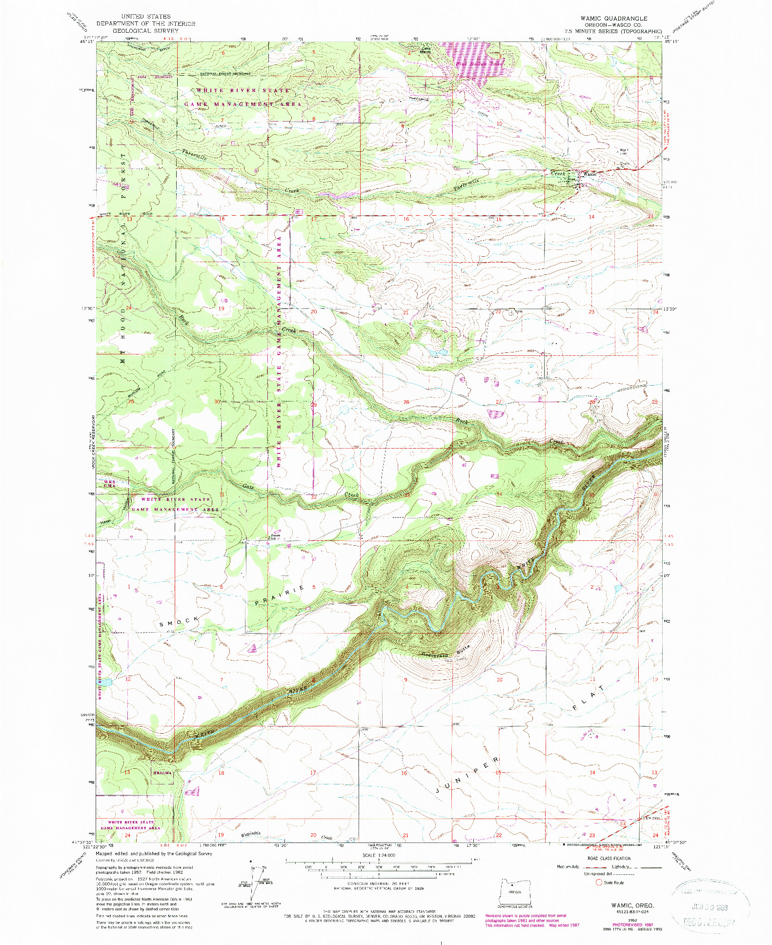 USGS 1:24000-SCALE QUADRANGLE FOR WAMIC, OR 1962