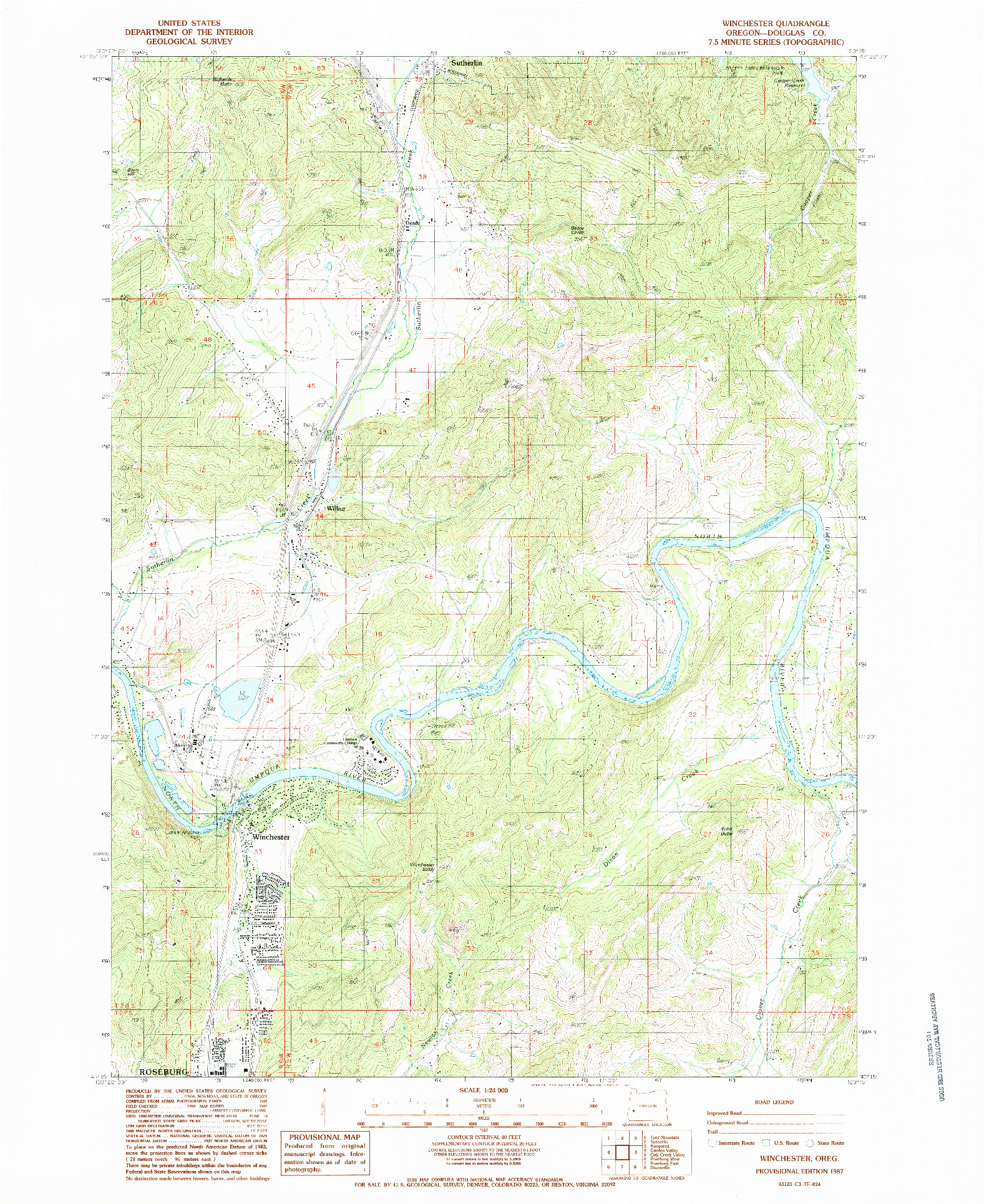 USGS 1:24000-SCALE QUADRANGLE FOR WINCHESTER, OR 1987