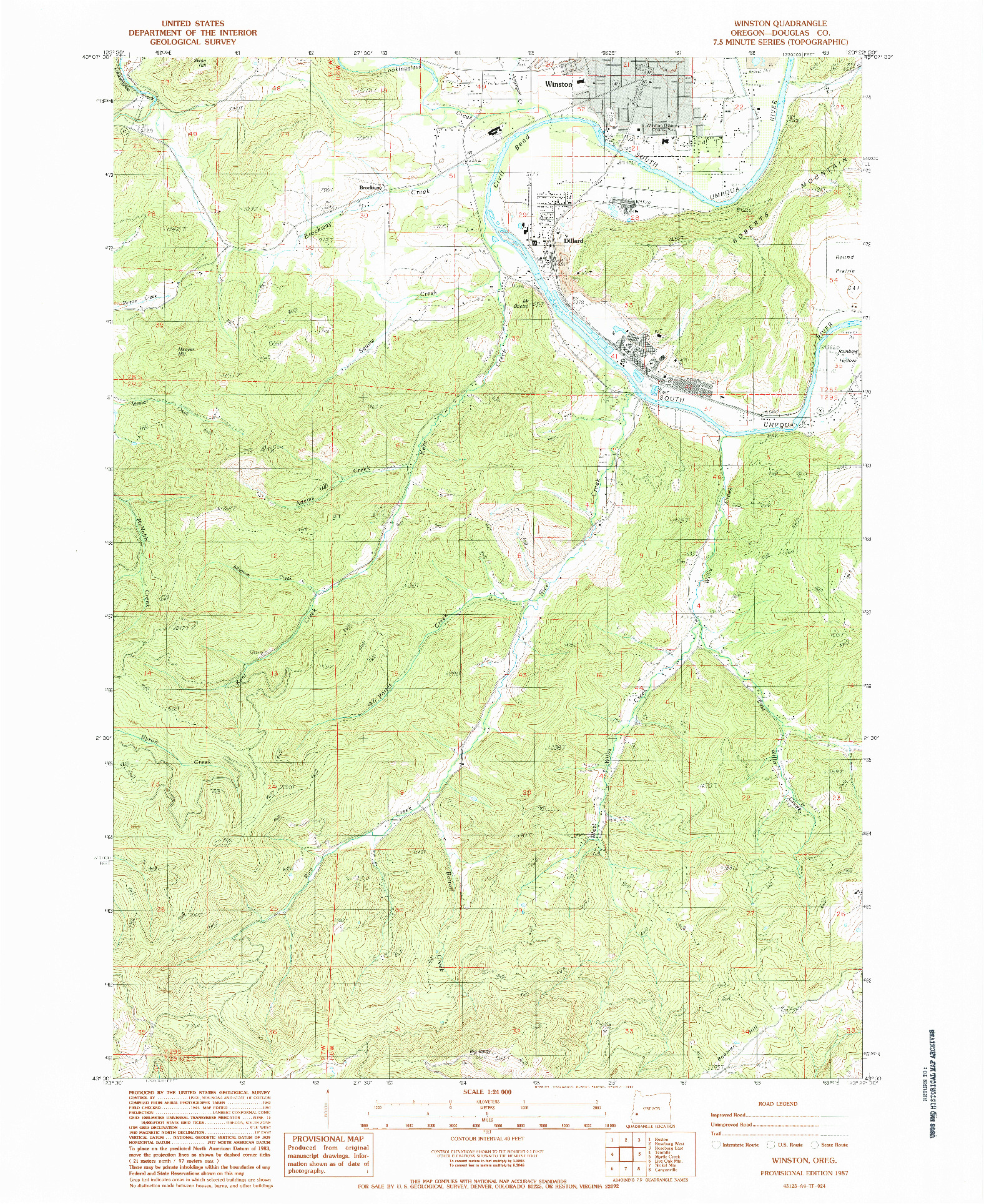 USGS 1:24000-SCALE QUADRANGLE FOR WINSTON, OR 1987