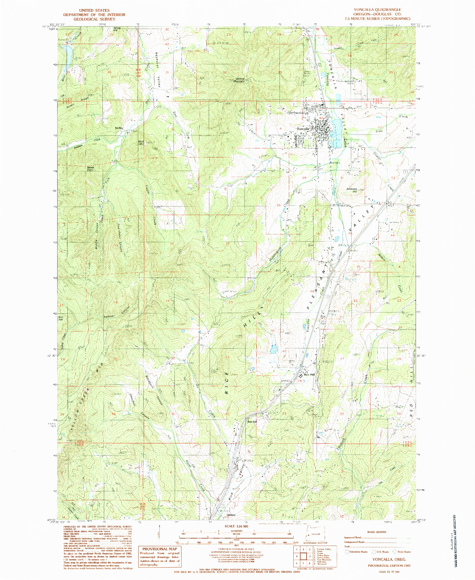 USGS 1:24000-SCALE QUADRANGLE FOR YONCALLA, OR 1987