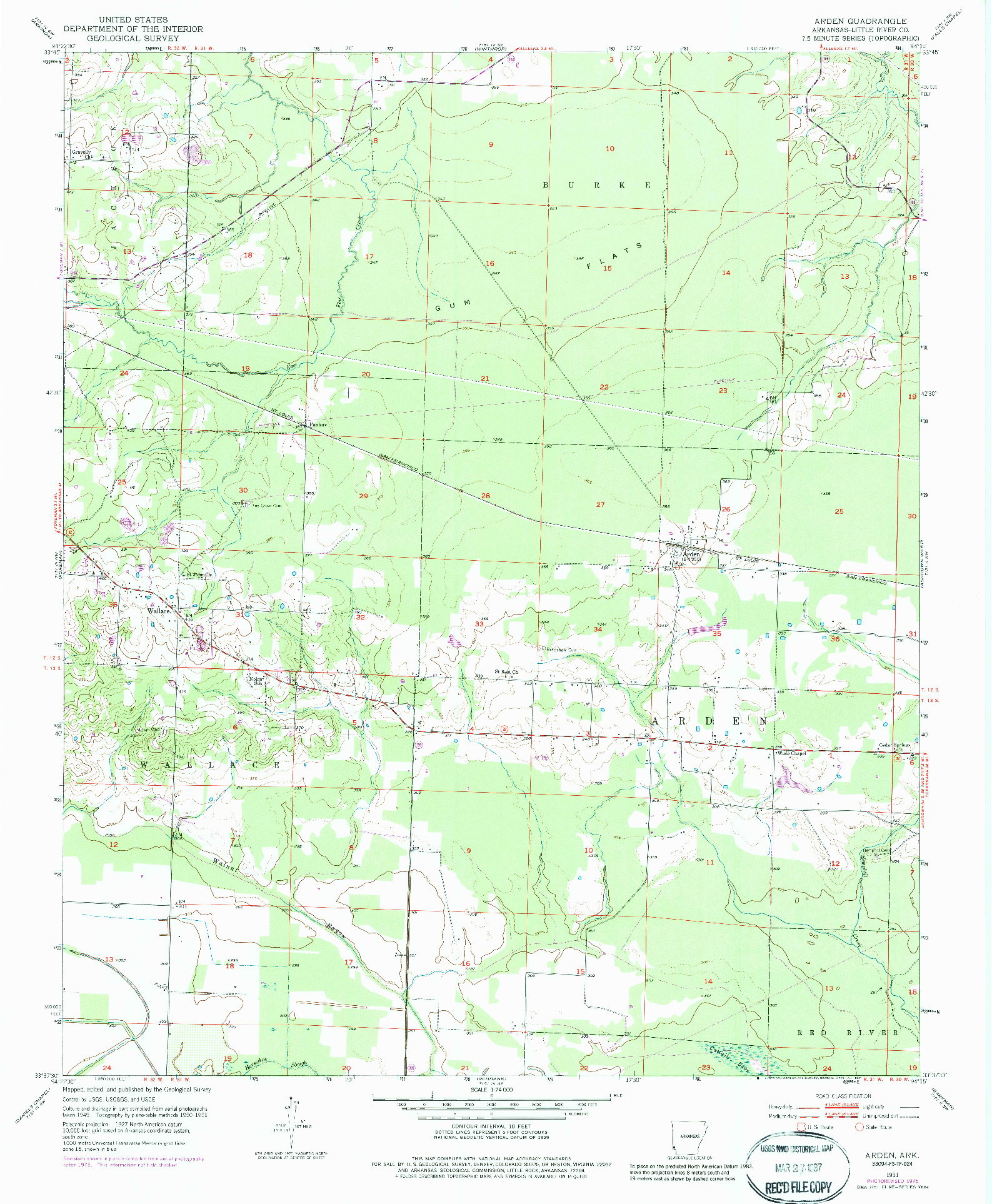 USGS 1:24000-SCALE QUADRANGLE FOR ARDEN, AR 1951