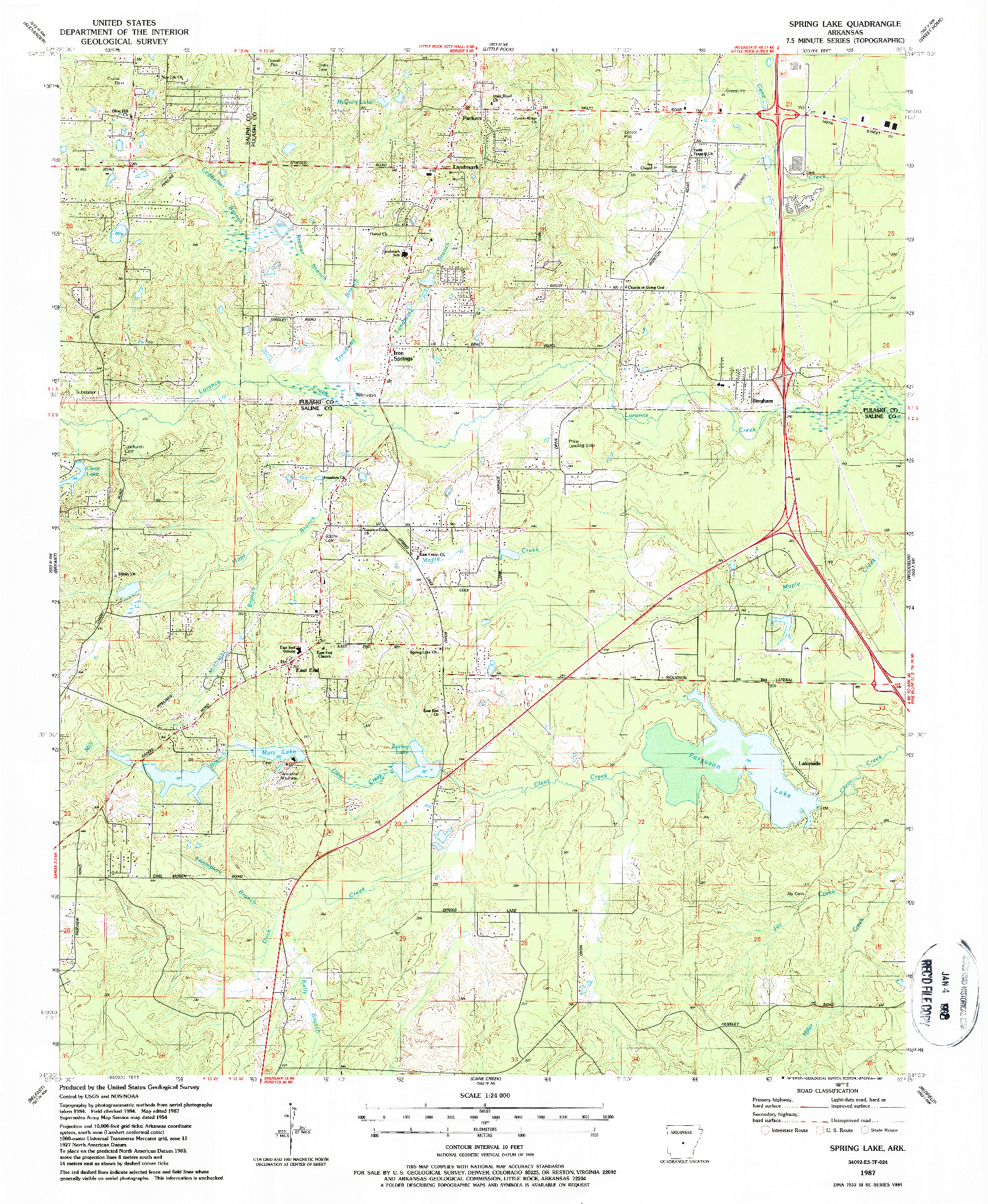 USGS 1:24000-SCALE QUADRANGLE FOR SPRING LAKE, AR 1987