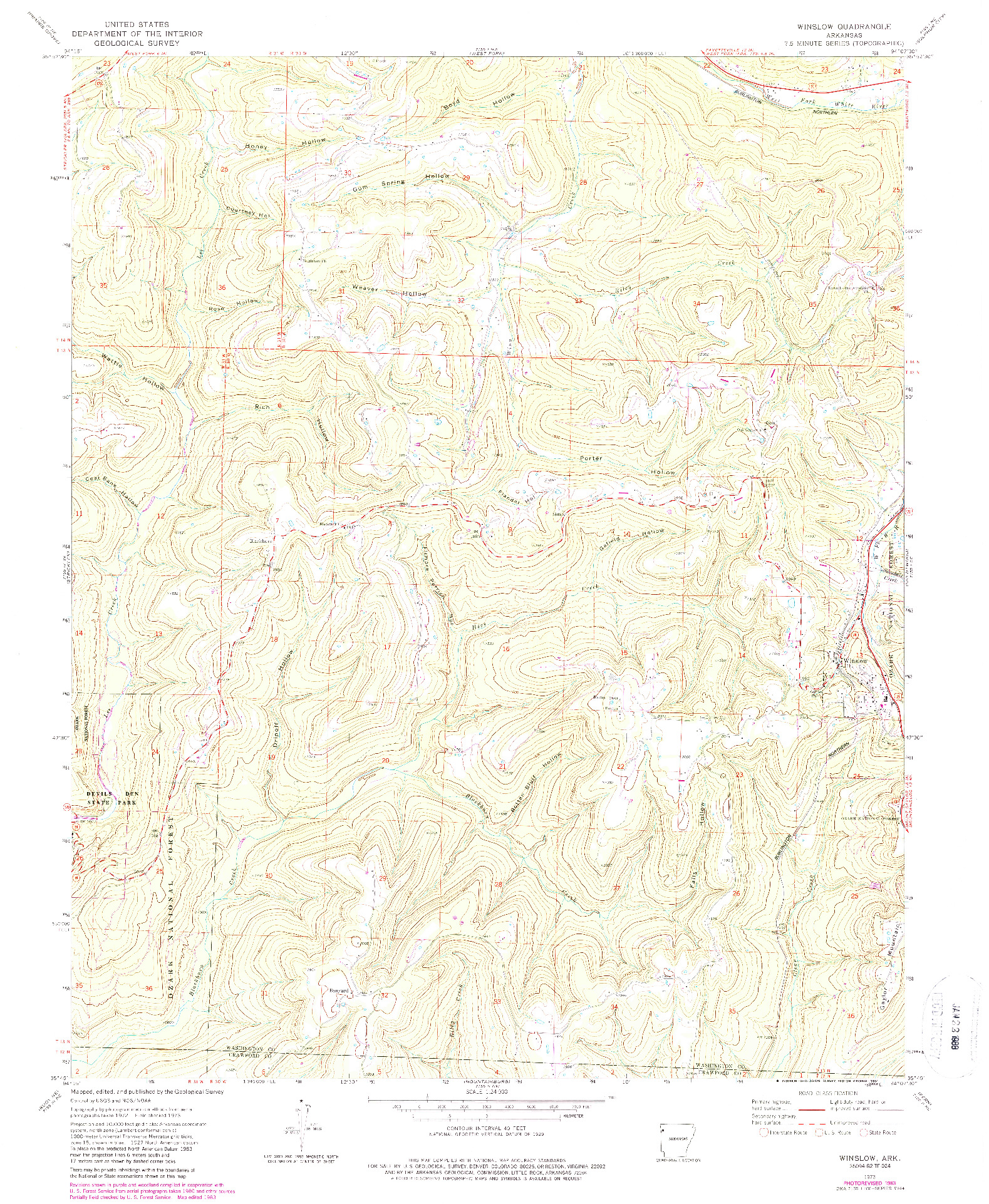 USGS 1:24000-SCALE QUADRANGLE FOR WINSLOW, AR 1973