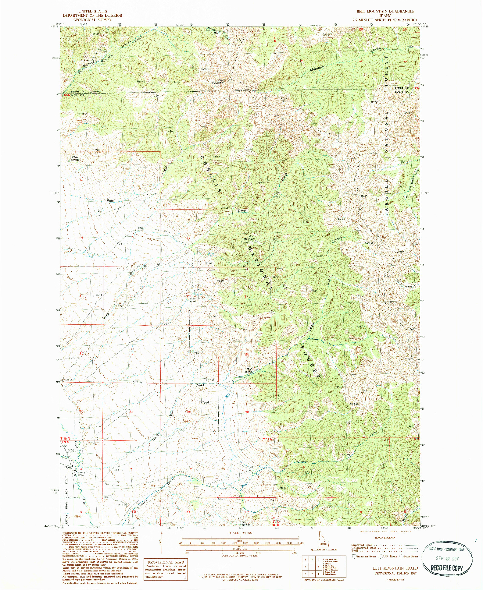 USGS 1:24000-SCALE QUADRANGLE FOR BELL MOUNTAIN, ID 1987