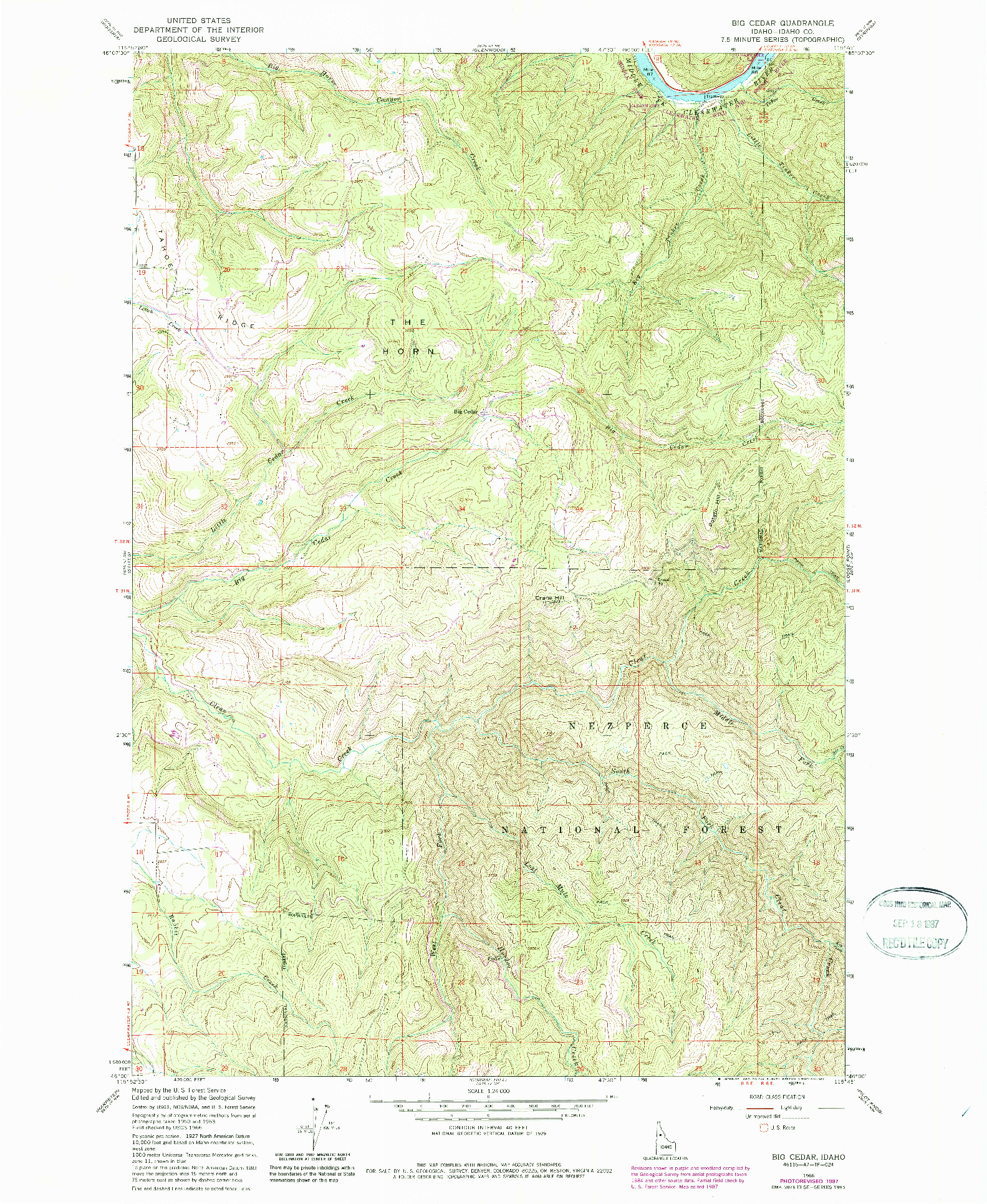 USGS 1:24000-SCALE QUADRANGLE FOR BIG CEDAR, ID 1966