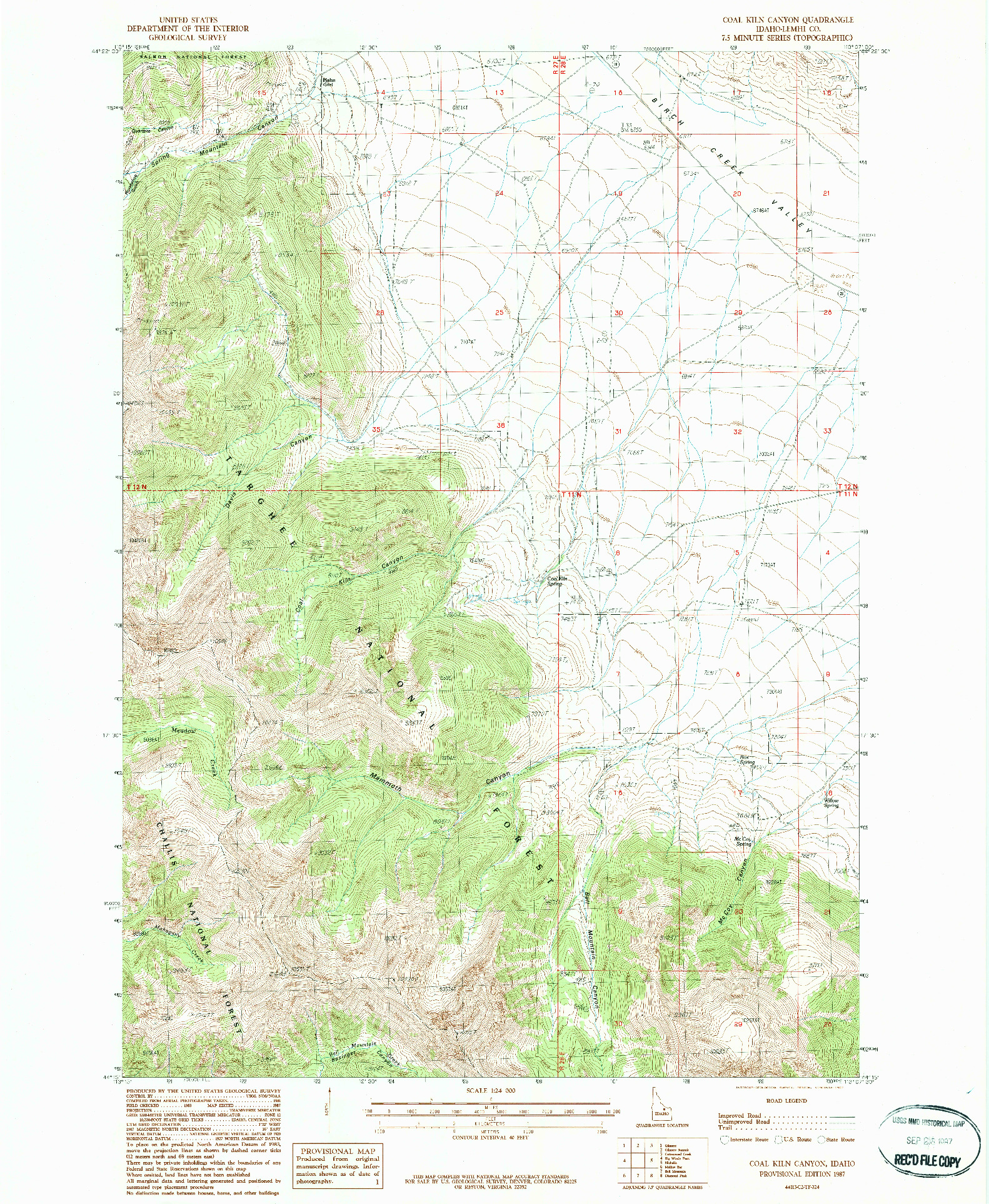 USGS 1:24000-SCALE QUADRANGLE FOR COAL KILN CANYON, ID 1987