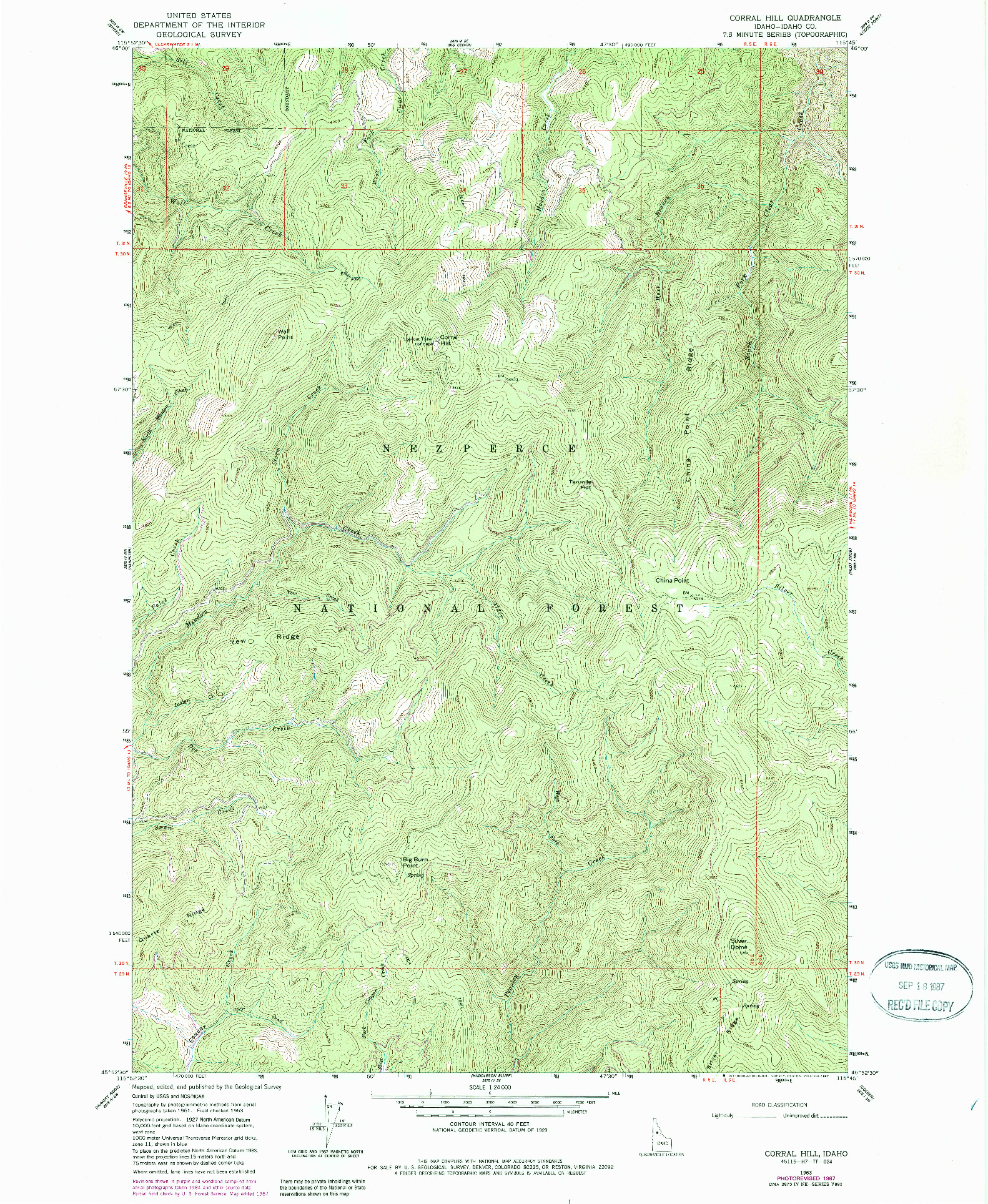 USGS 1:24000-SCALE QUADRANGLE FOR CORRAL HILL, ID 1963