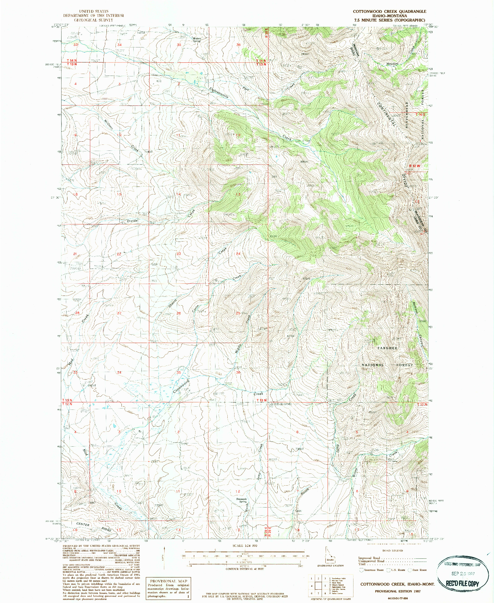 USGS 1:24000-SCALE QUADRANGLE FOR COTTONWOOD CREEK, ID 1987