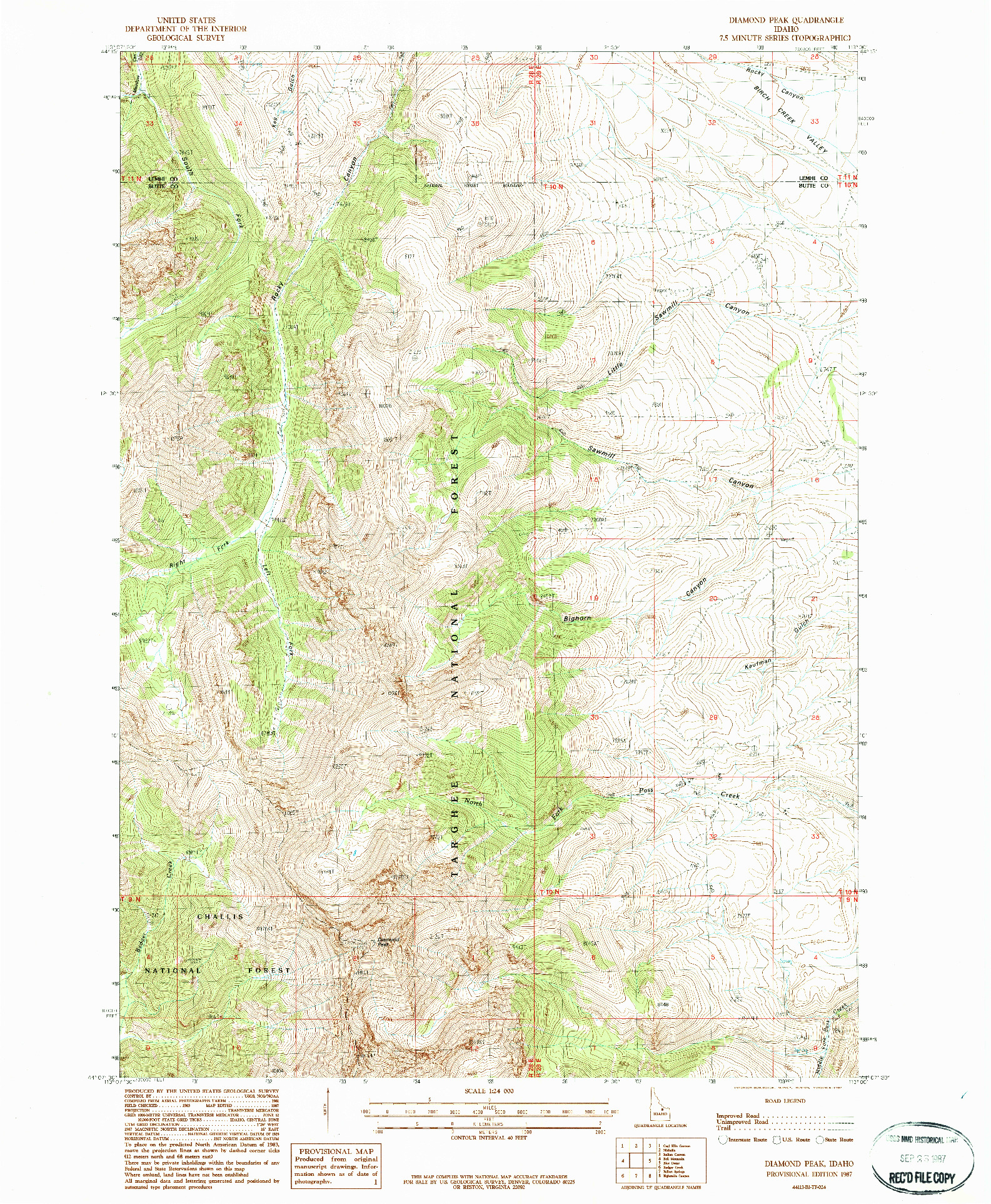 USGS 1:24000-SCALE QUADRANGLE FOR DIAMOND PEAK, ID 1987