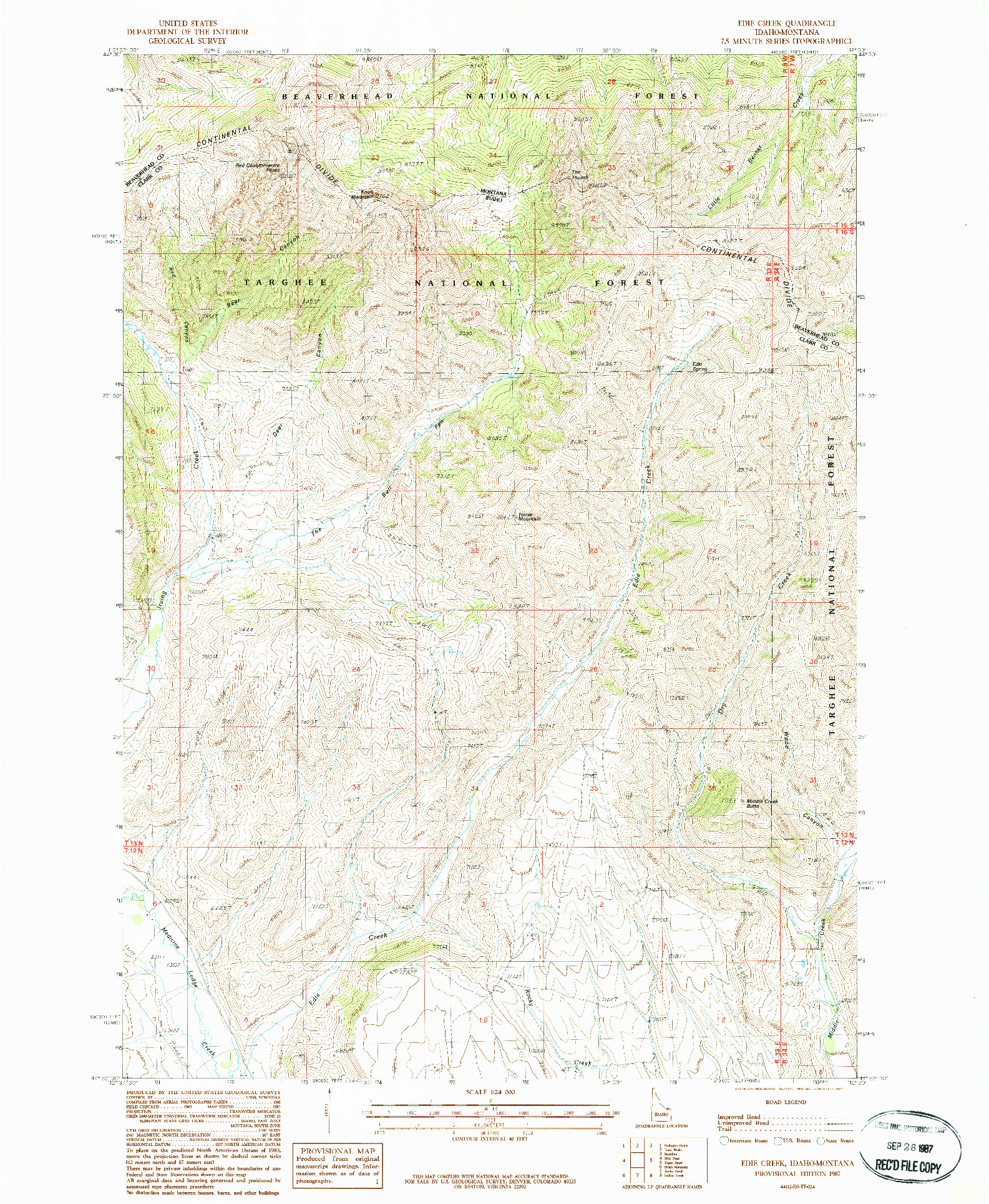 USGS 1:24000-SCALE QUADRANGLE FOR EDIE CREEK, ID 1987