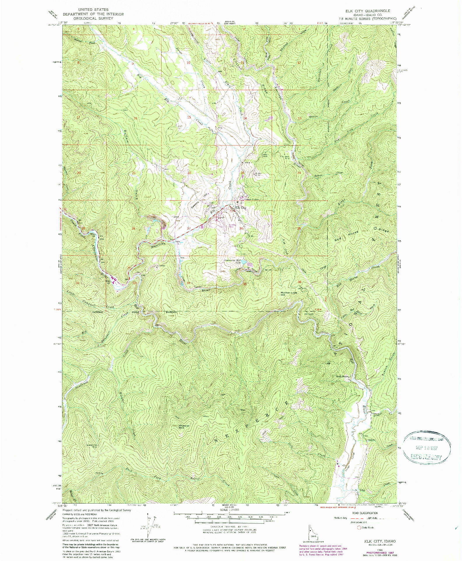 USGS 1:24000-SCALE QUADRANGLE FOR ELK CITY, ID 1966