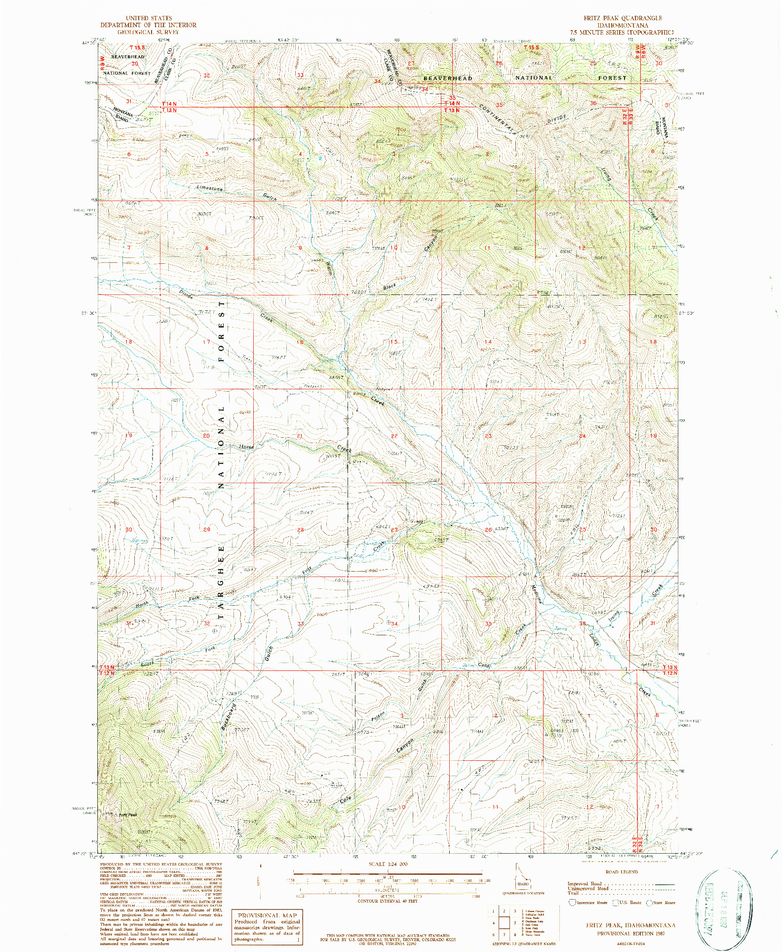 USGS 1:24000-SCALE QUADRANGLE FOR FRITZ PEAK, ID 1987