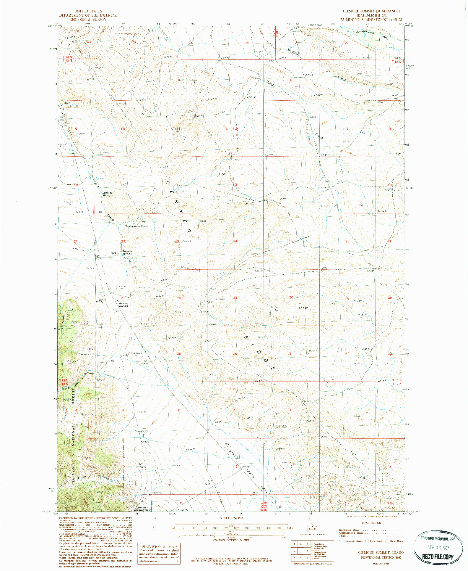 USGS 1:24000-SCALE QUADRANGLE FOR GILMORE SUMMIT, ID 1987