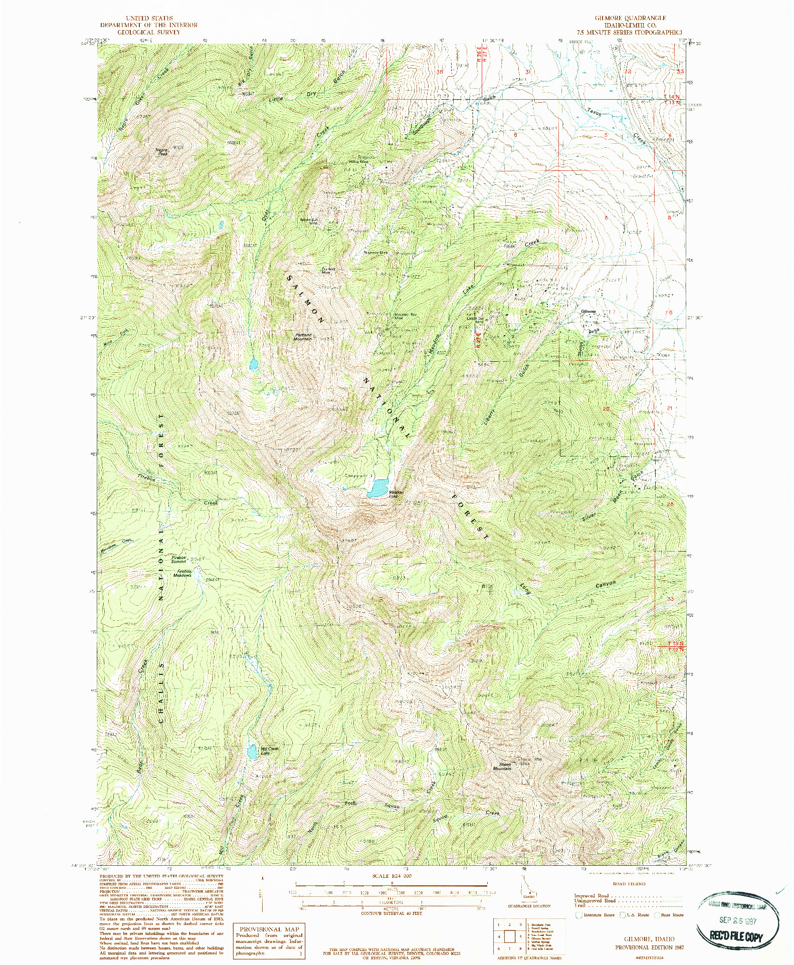 USGS 1:24000-SCALE QUADRANGLE FOR GILMORE, ID 1987