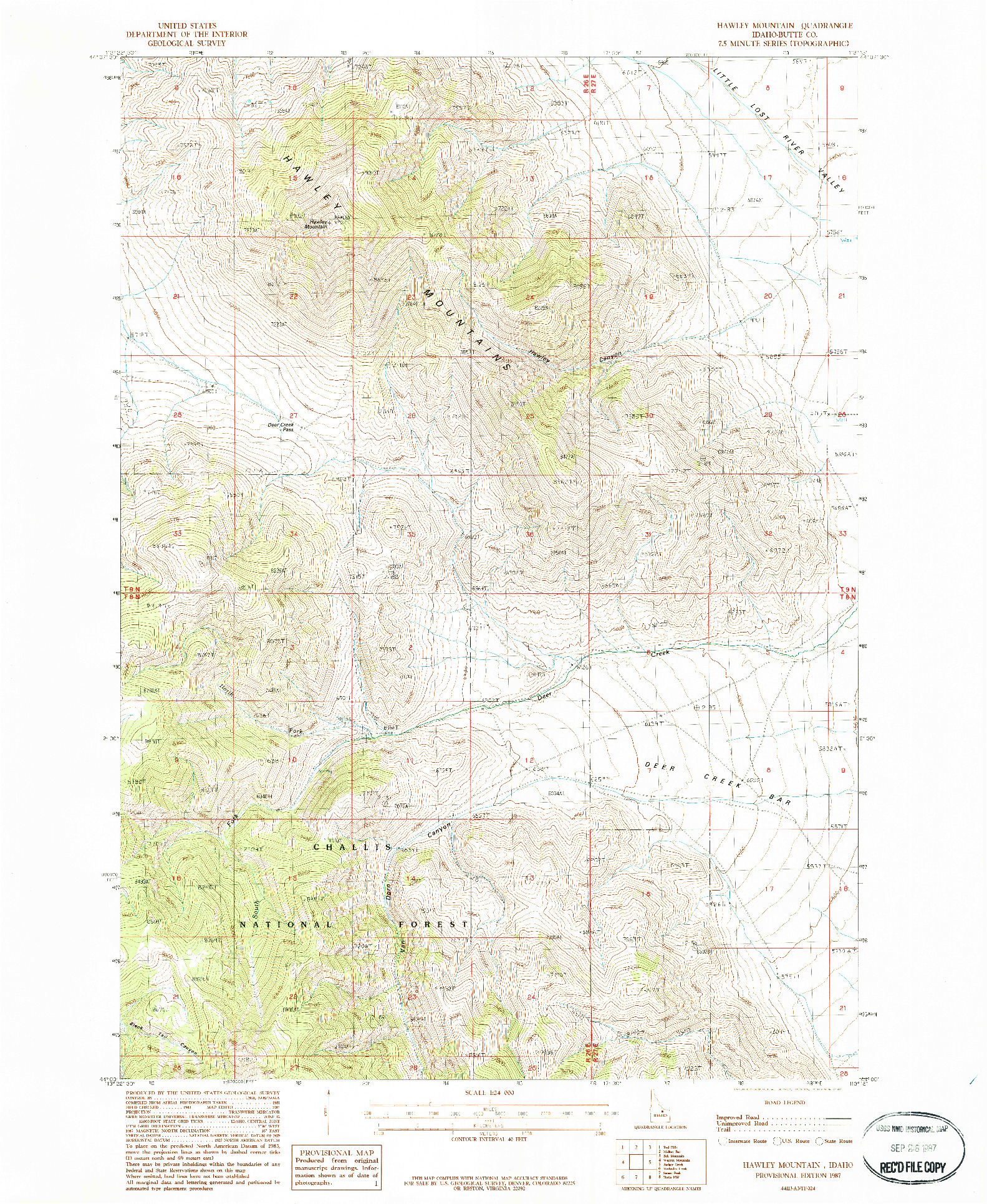 USGS 1:24000-SCALE QUADRANGLE FOR HAWLEY MOUNTAIN, ID 1987