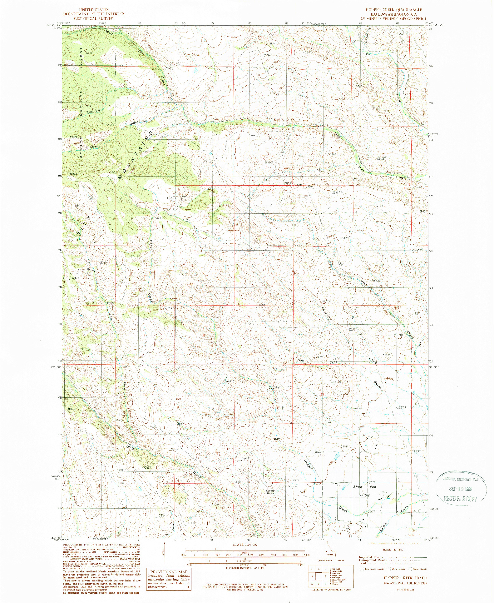 USGS 1:24000-SCALE QUADRANGLE FOR HOPPER CREEK, ID 1987