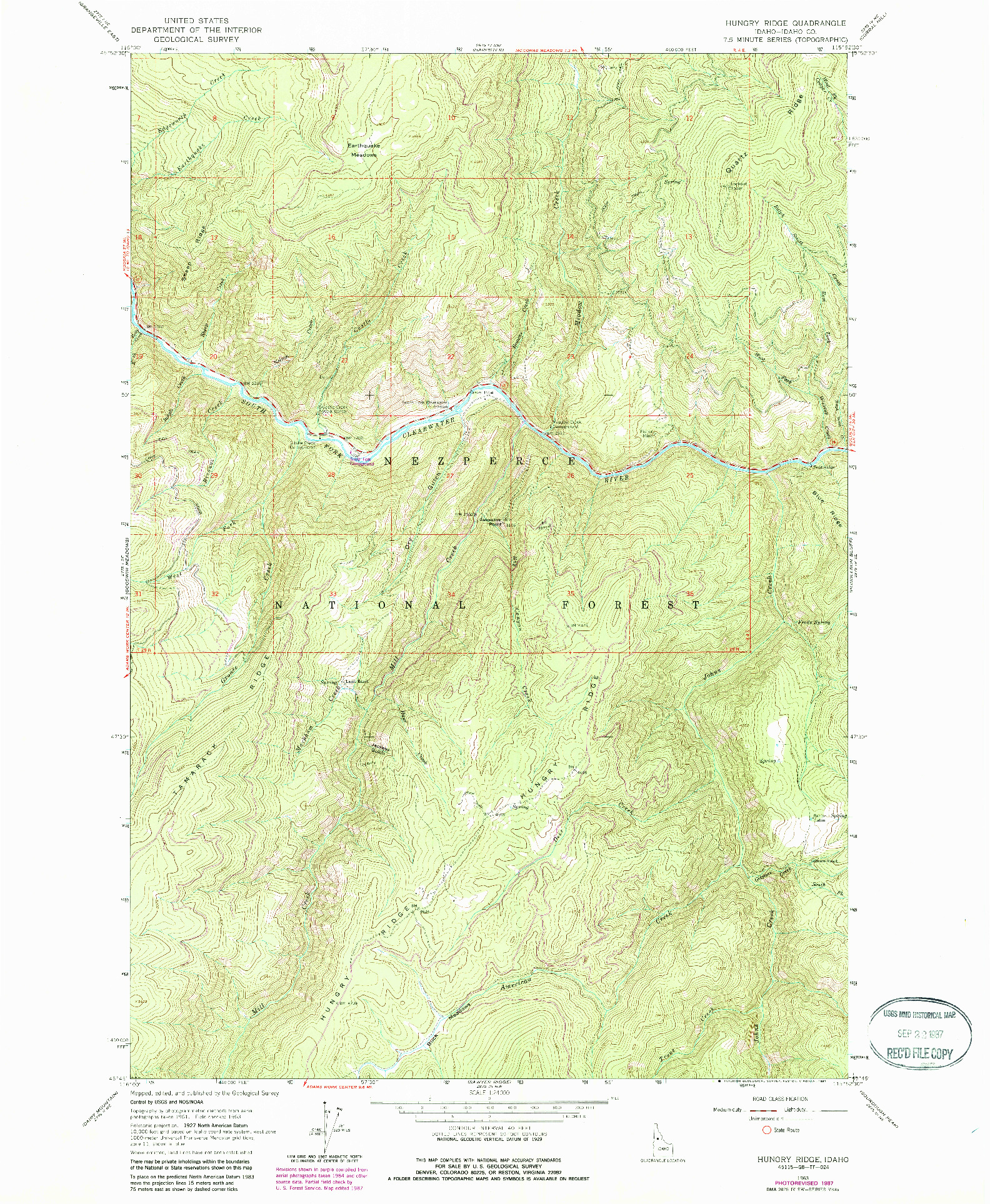 USGS 1:24000-SCALE QUADRANGLE FOR HUNGRY RIDGE, ID 1963
